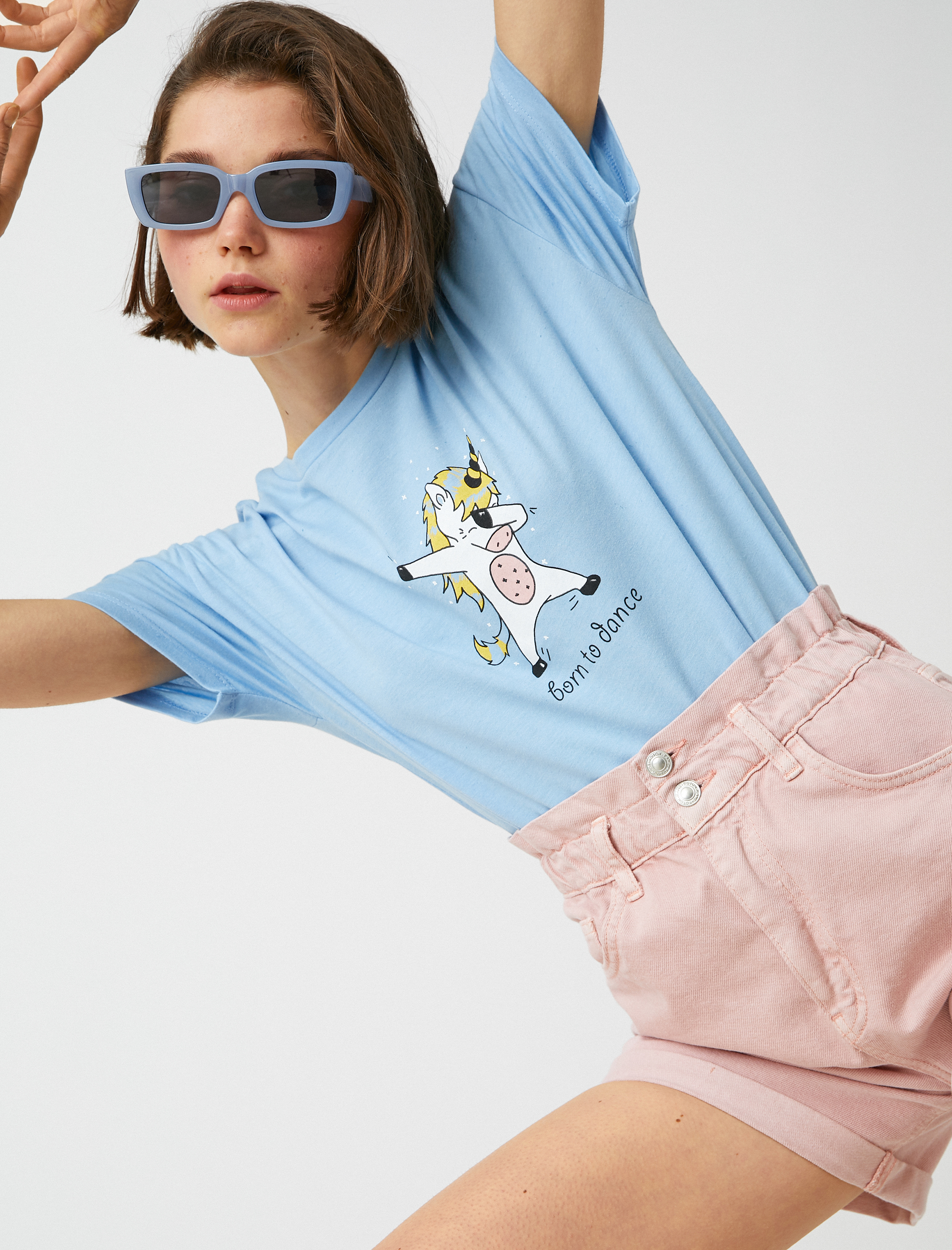   Baskılı Tişört Pamuklu Bisiklet Yaka