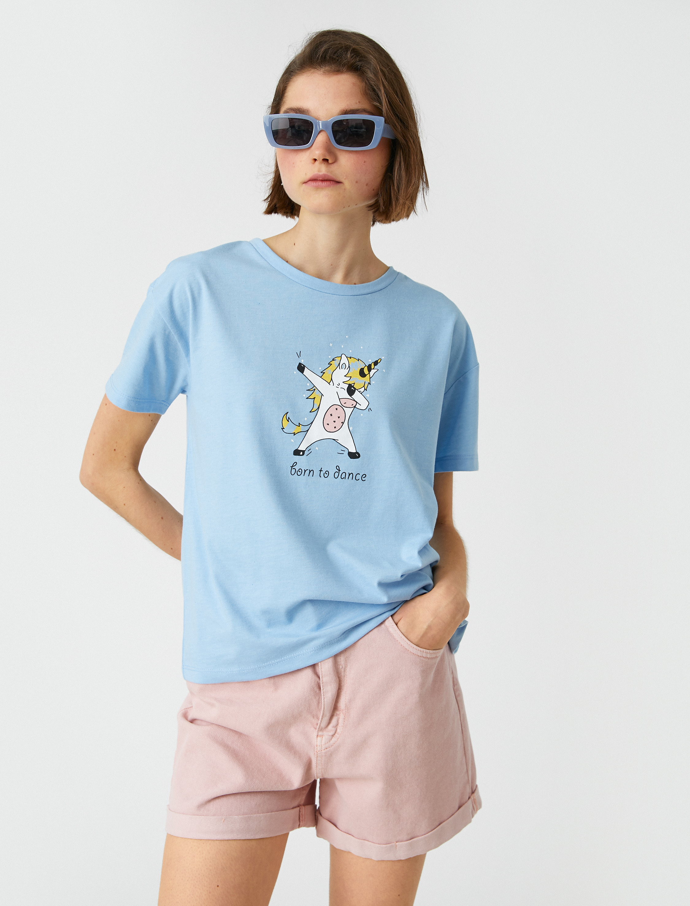   Baskılı Tişört Pamuklu Bisiklet Yaka