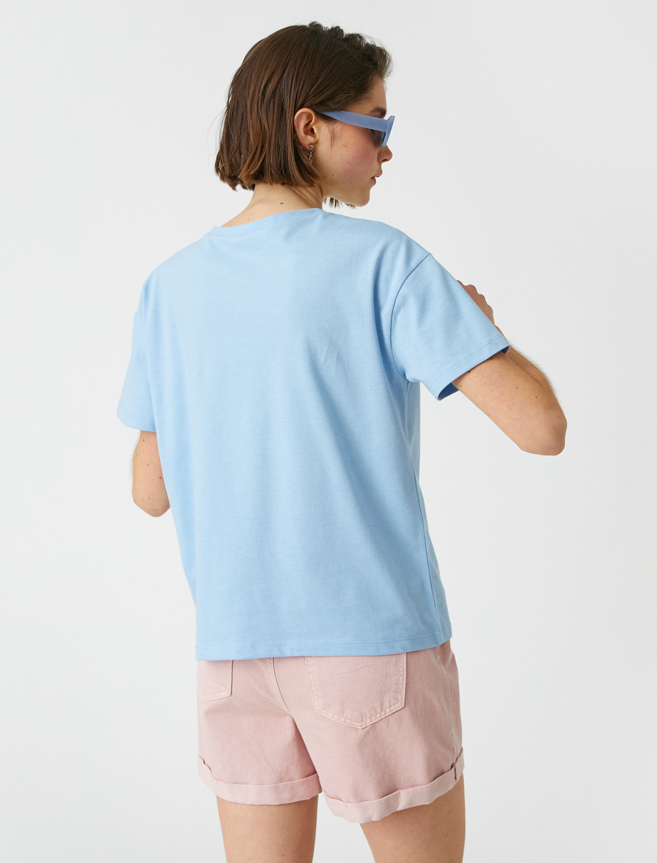   Baskılı Tişört Pamuklu Bisiklet Yaka