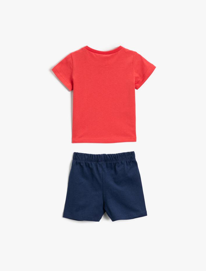 Erkek Bebek Yaz Temalı Baskılı Şort Tişört Takım Pamuklu