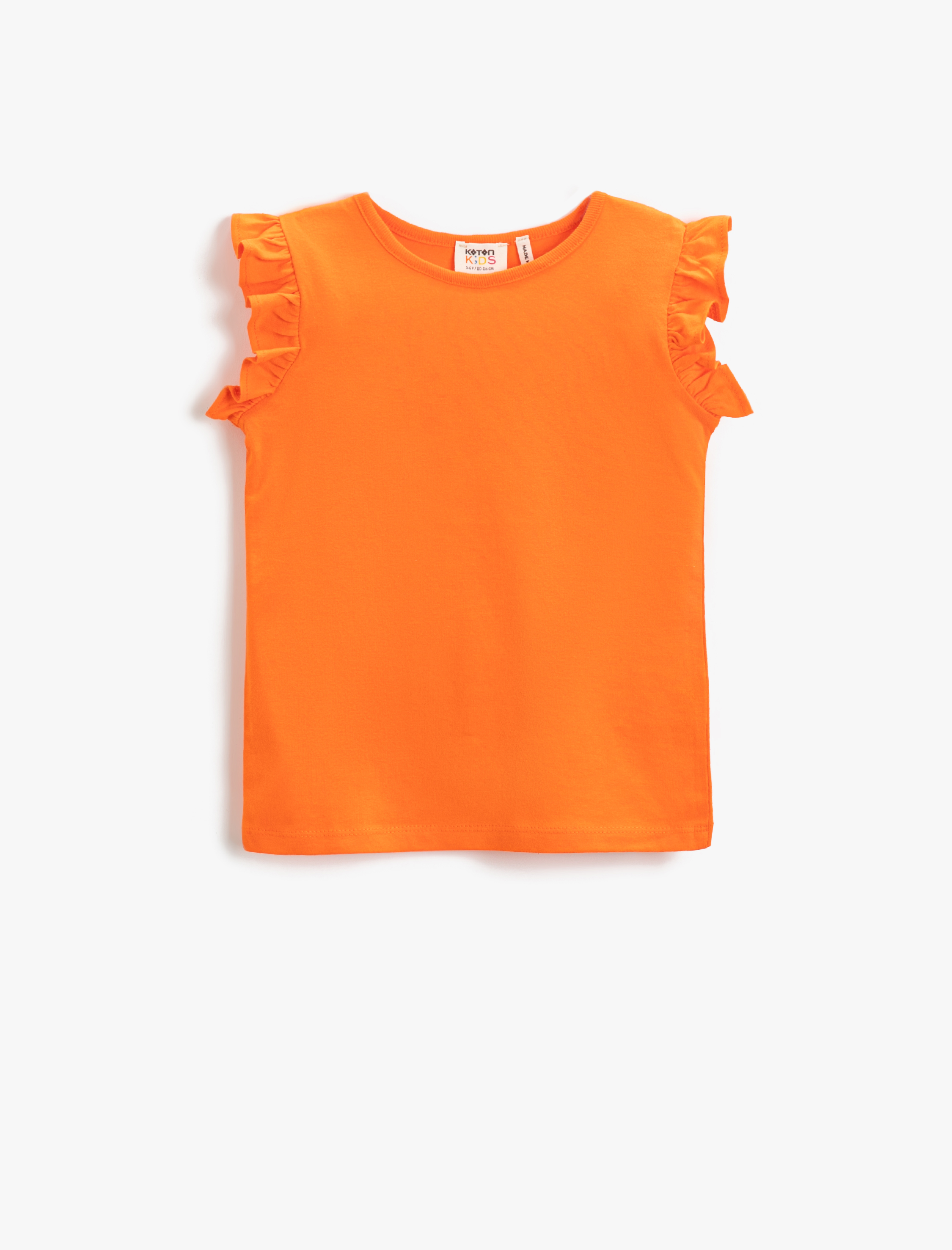  Kız Çocuk Fırfırlı Basic Tişört Pamuklu Bisiklet Yaka