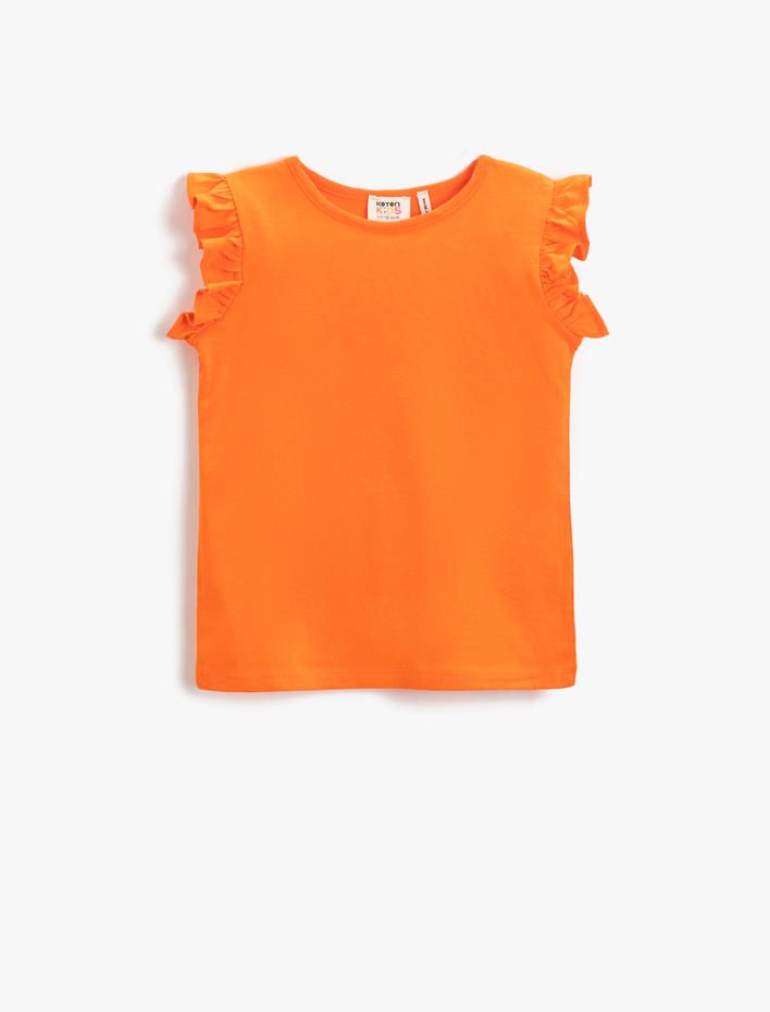 Kız Çocuk Fırfırlı Basic Tişört Pamuklu Bisiklet Yaka