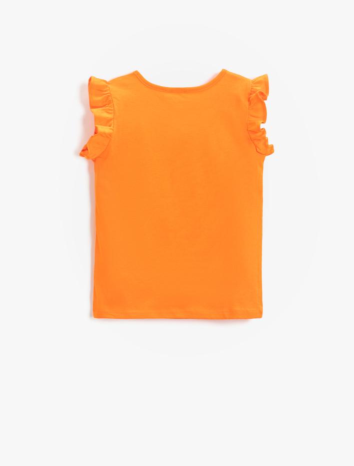 Kız Çocuk Fırfırlı Basic Tişört Pamuklu Bisiklet Yaka