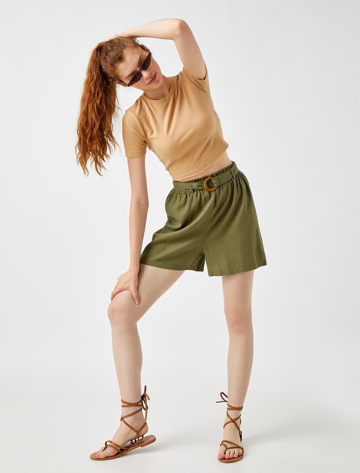  Cepli Keten Şort Kemerli