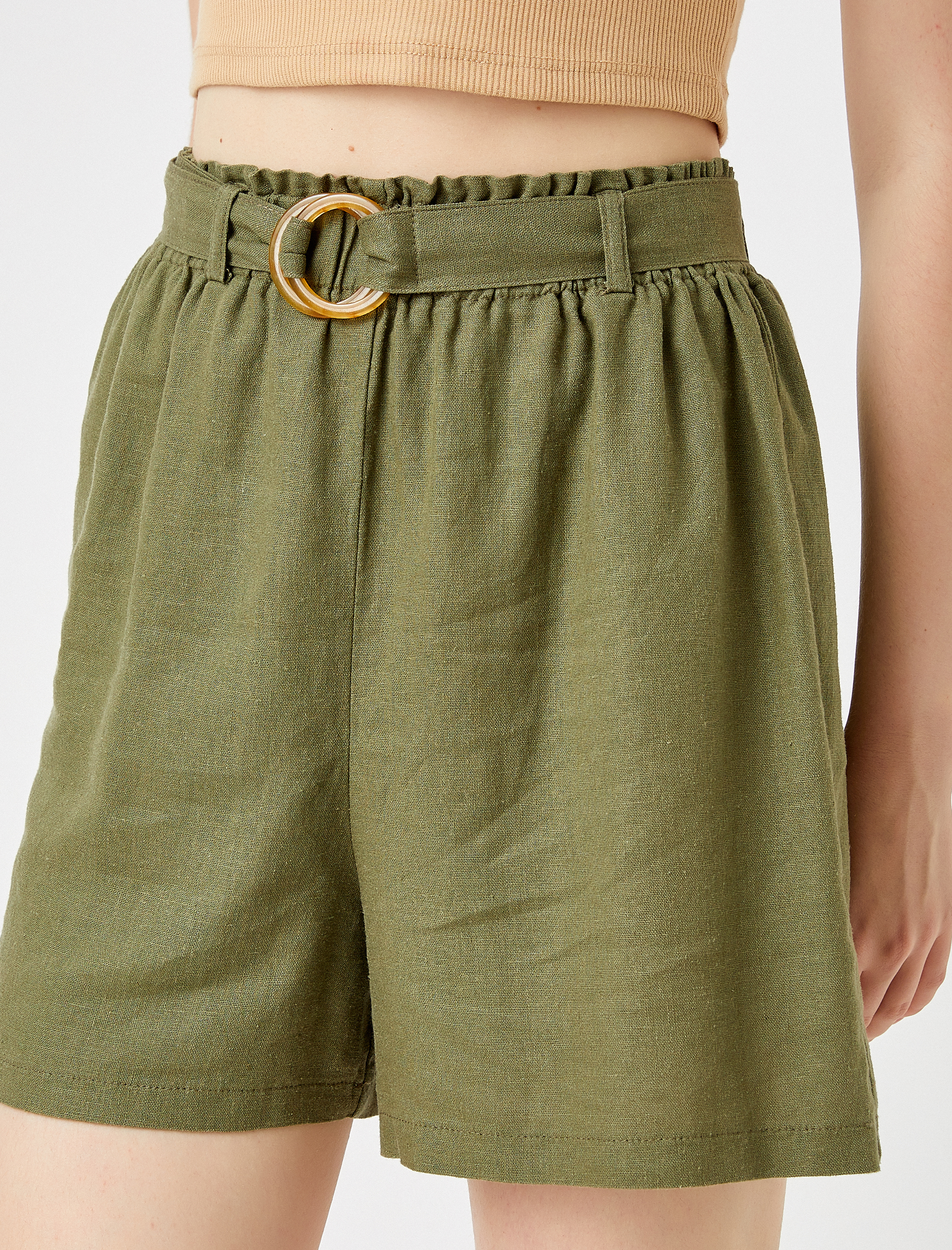   Cepli Keten Şort Kemerli