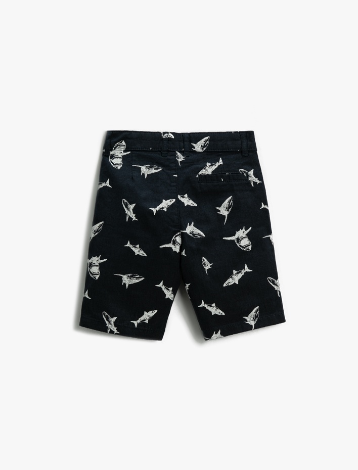 Erkek Çocuk Köpek Balığı Baskılı Şort Diz Üstü Pamuklu