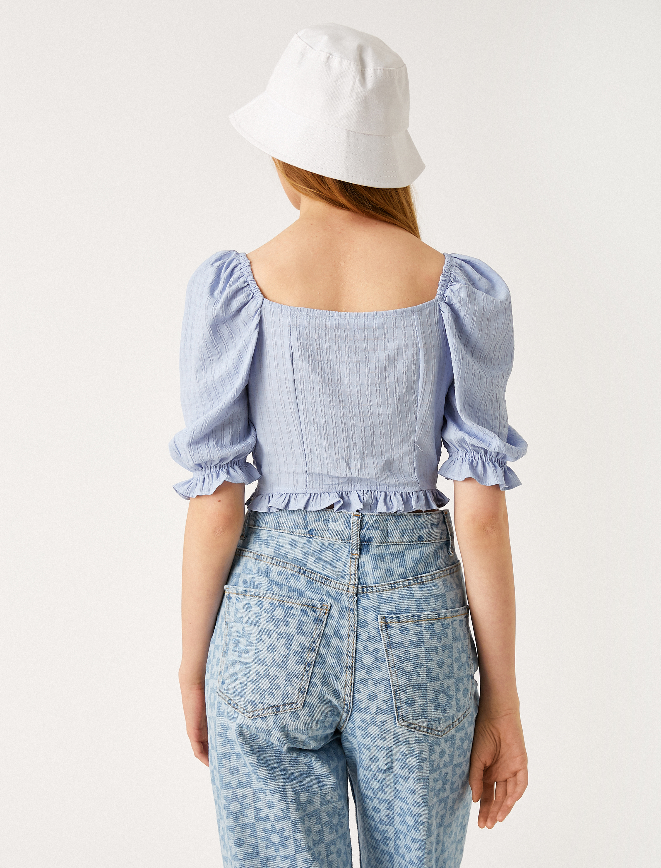   Crop Bluz Balon Kol Büzgülü