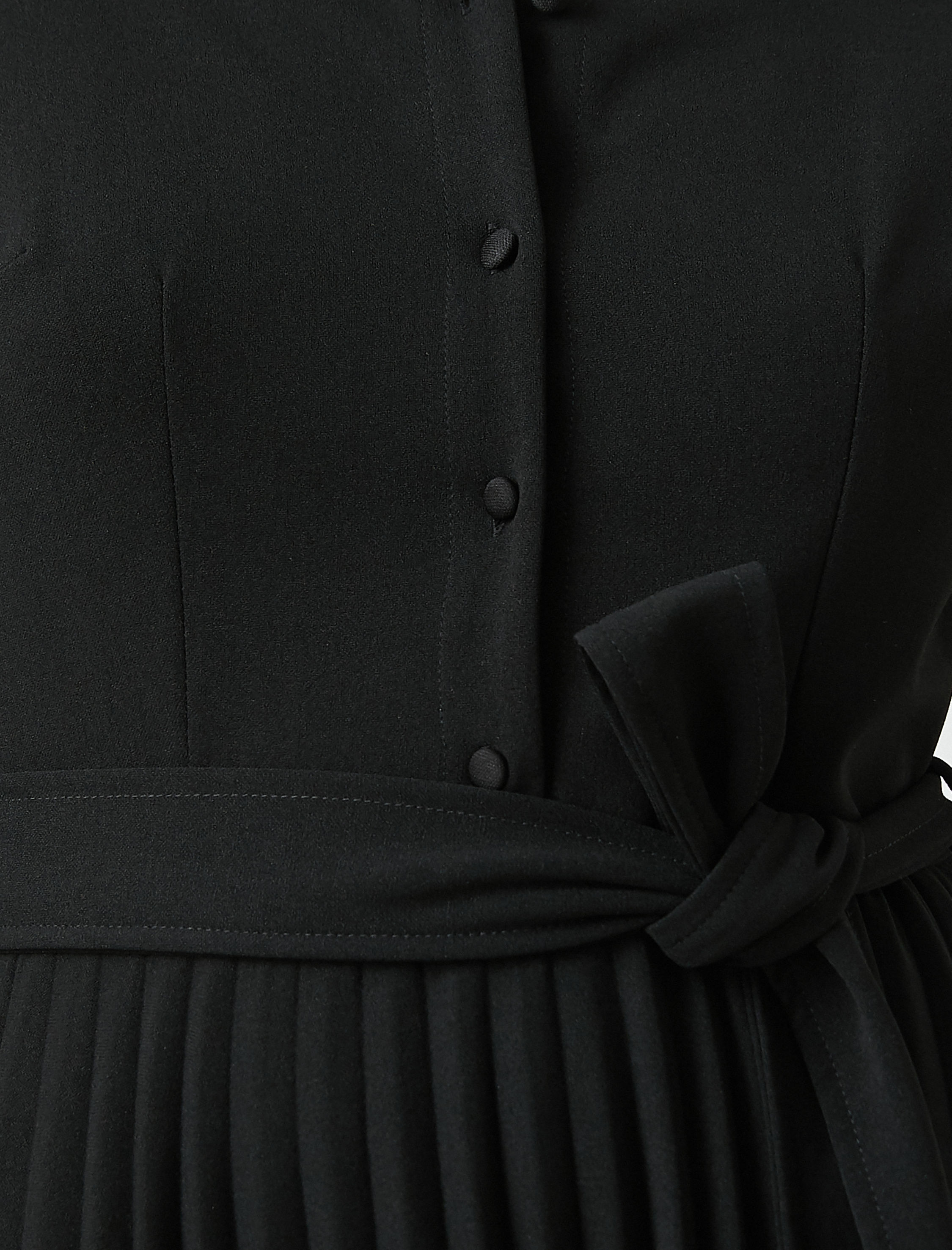   Uzun Plili Elbise Gömlek Yaka Kuşaklı