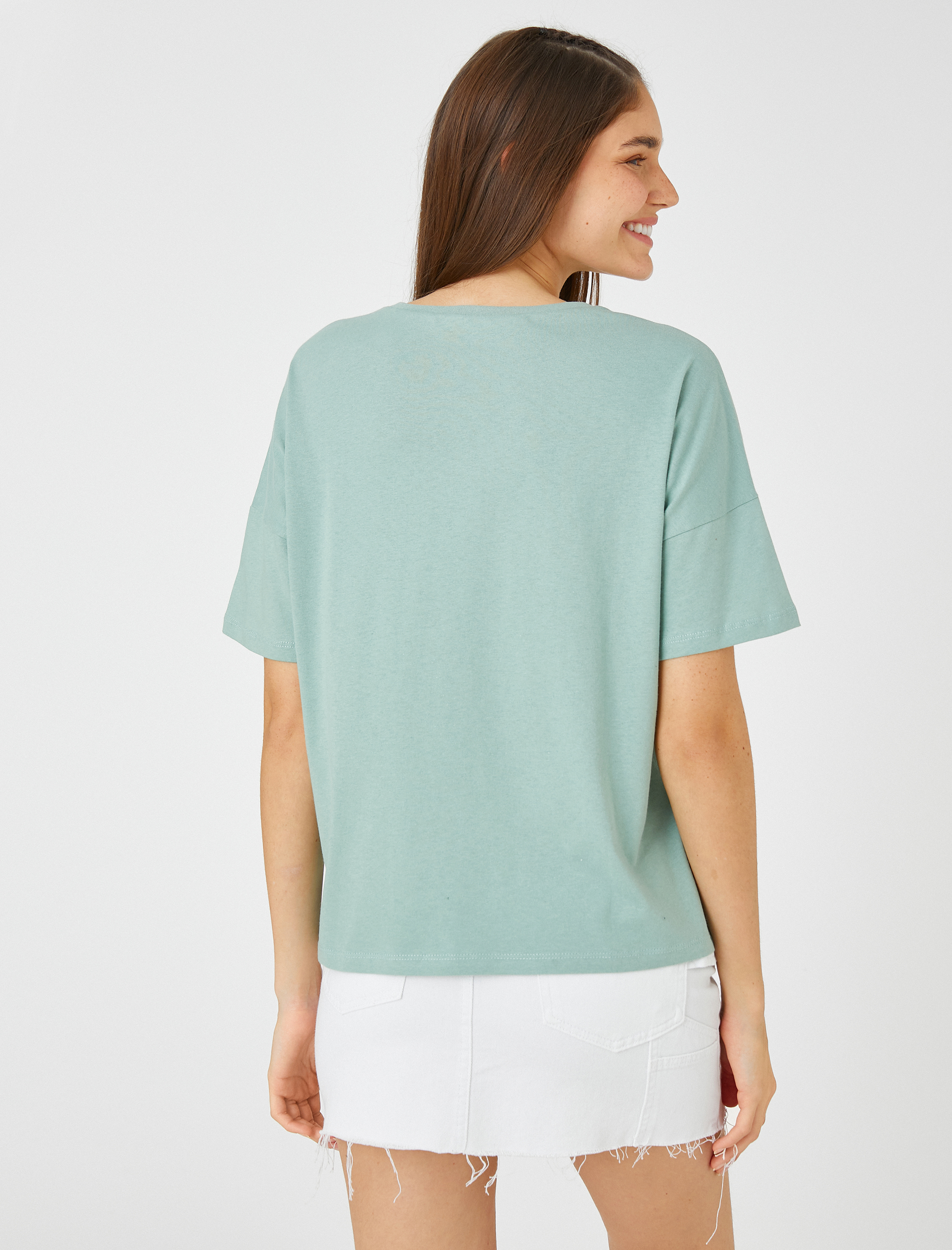   Kısa Kollu Tişört Slogan Baskılı Bisiklet Yaka