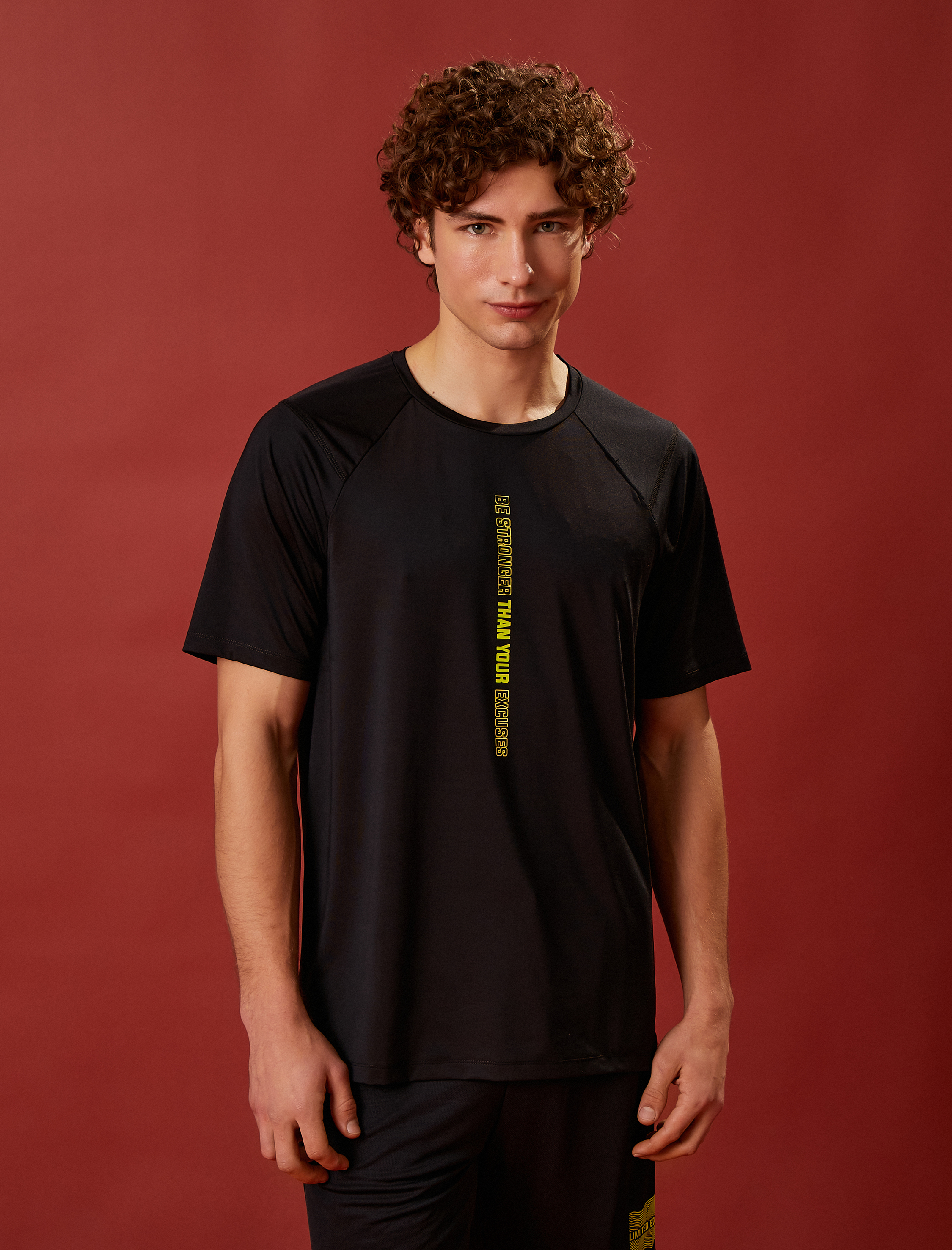   Spor Tişört Slogan Baskılı Bisiklet Yaka