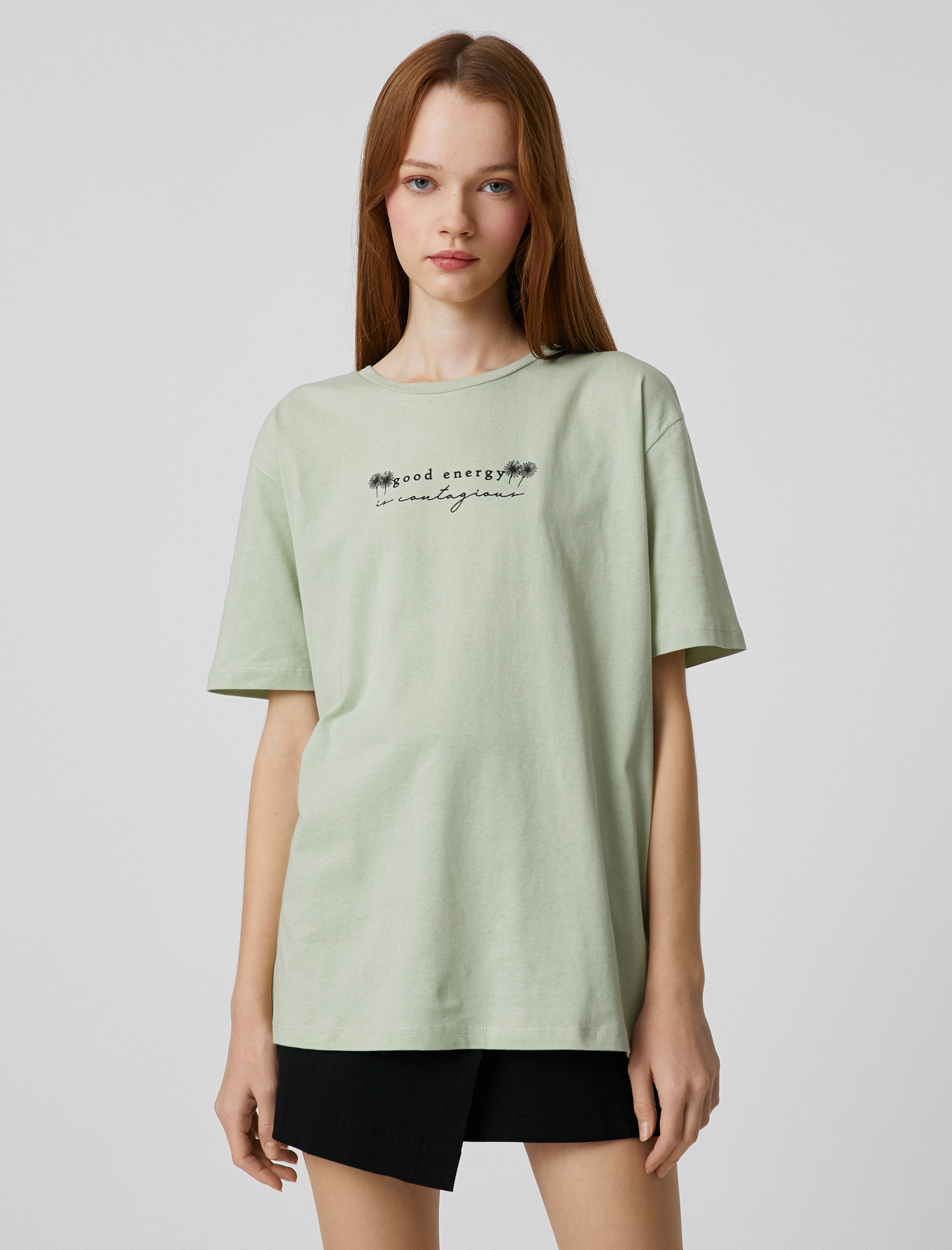   Slogan Baskılı Tişört Bisiklet Yaka Kısa Kollu