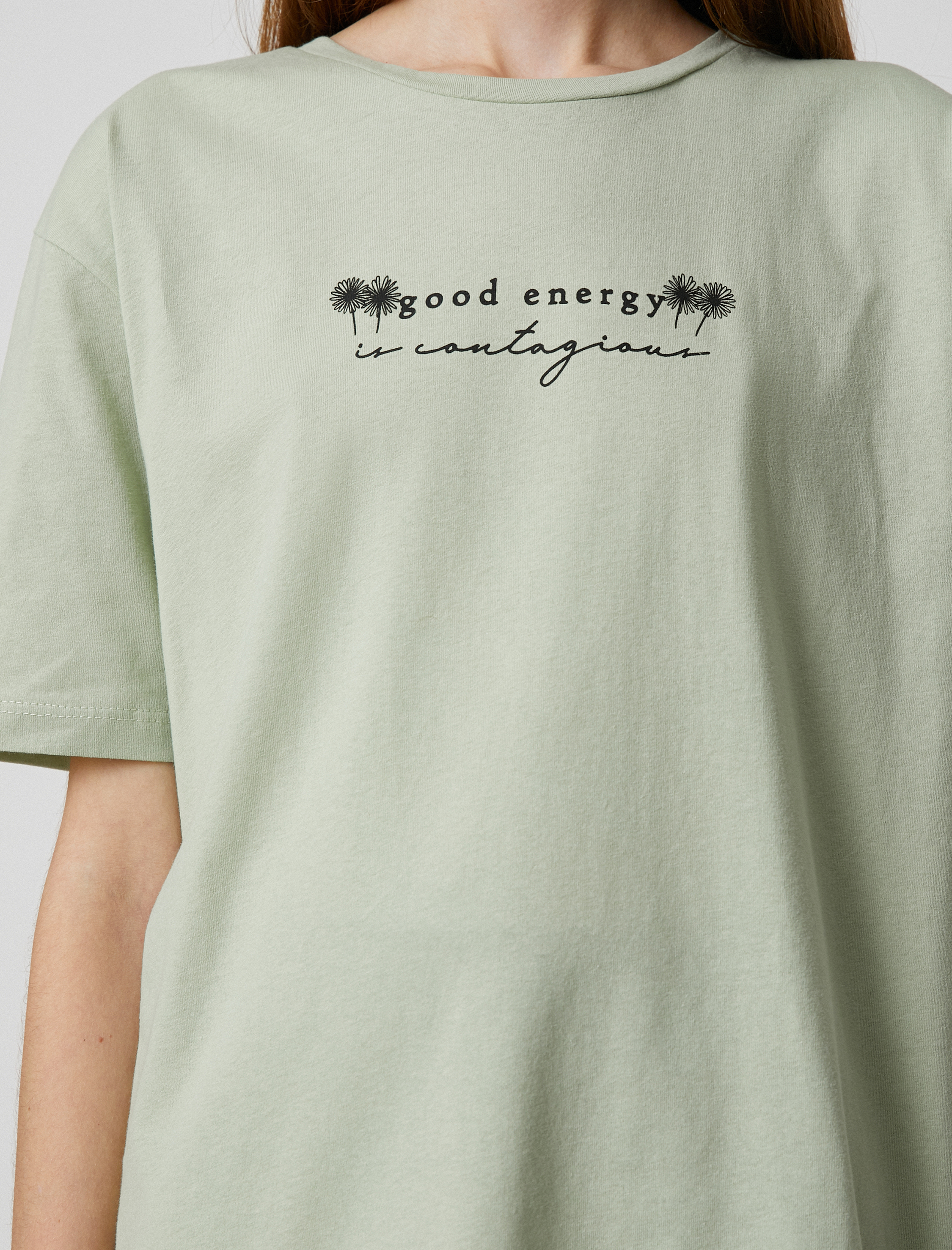   Slogan Baskılı Tişört Bisiklet Yaka Kısa Kollu