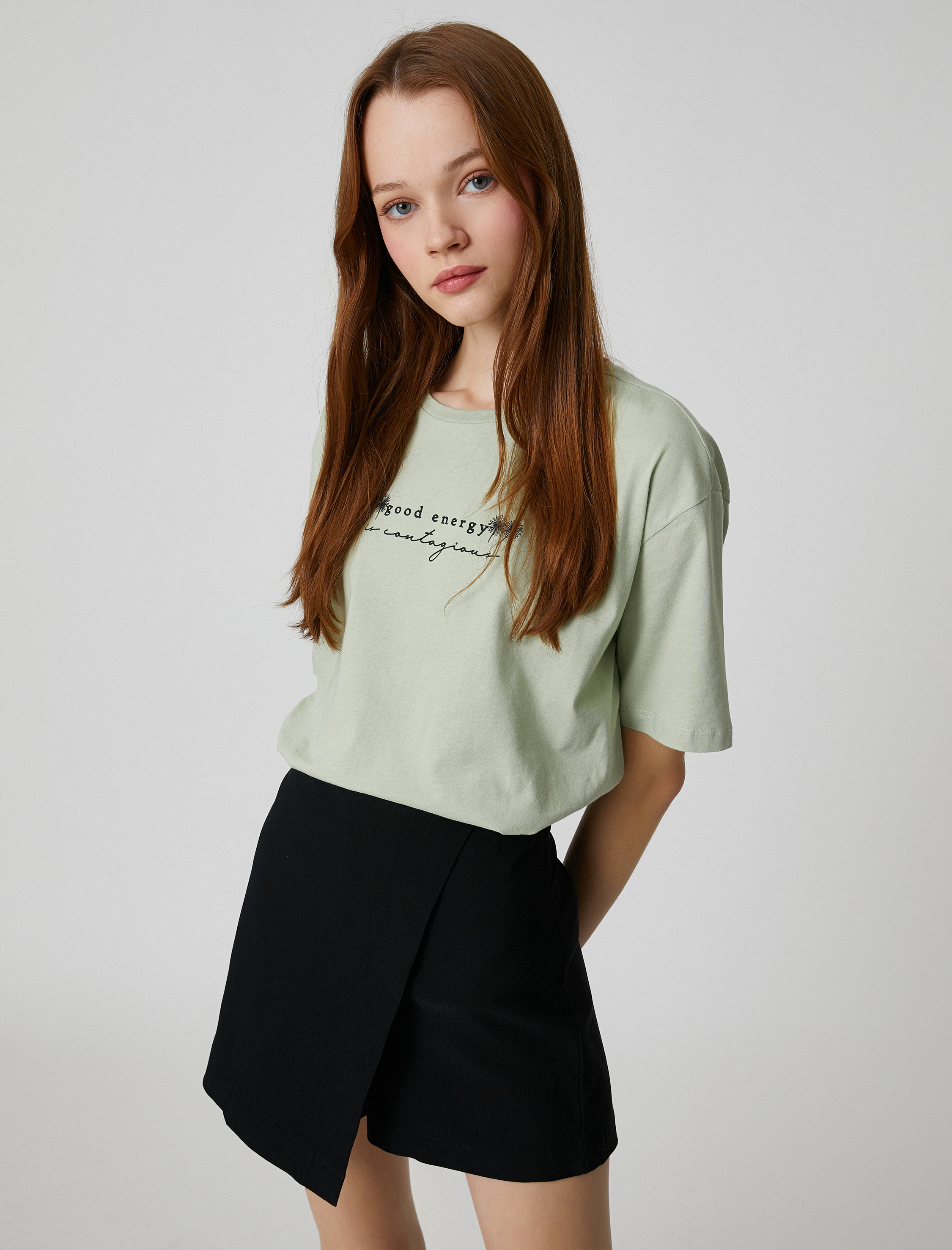   Slogan Baskılı Tişört Bisiklet Yaka Kısa Kollu