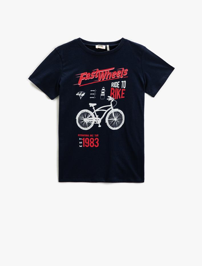 Erkek Çocuk Kısa Kollu Bisiklet Yaka Tişört Baskılı Pamuklu Bisiklet Temalı