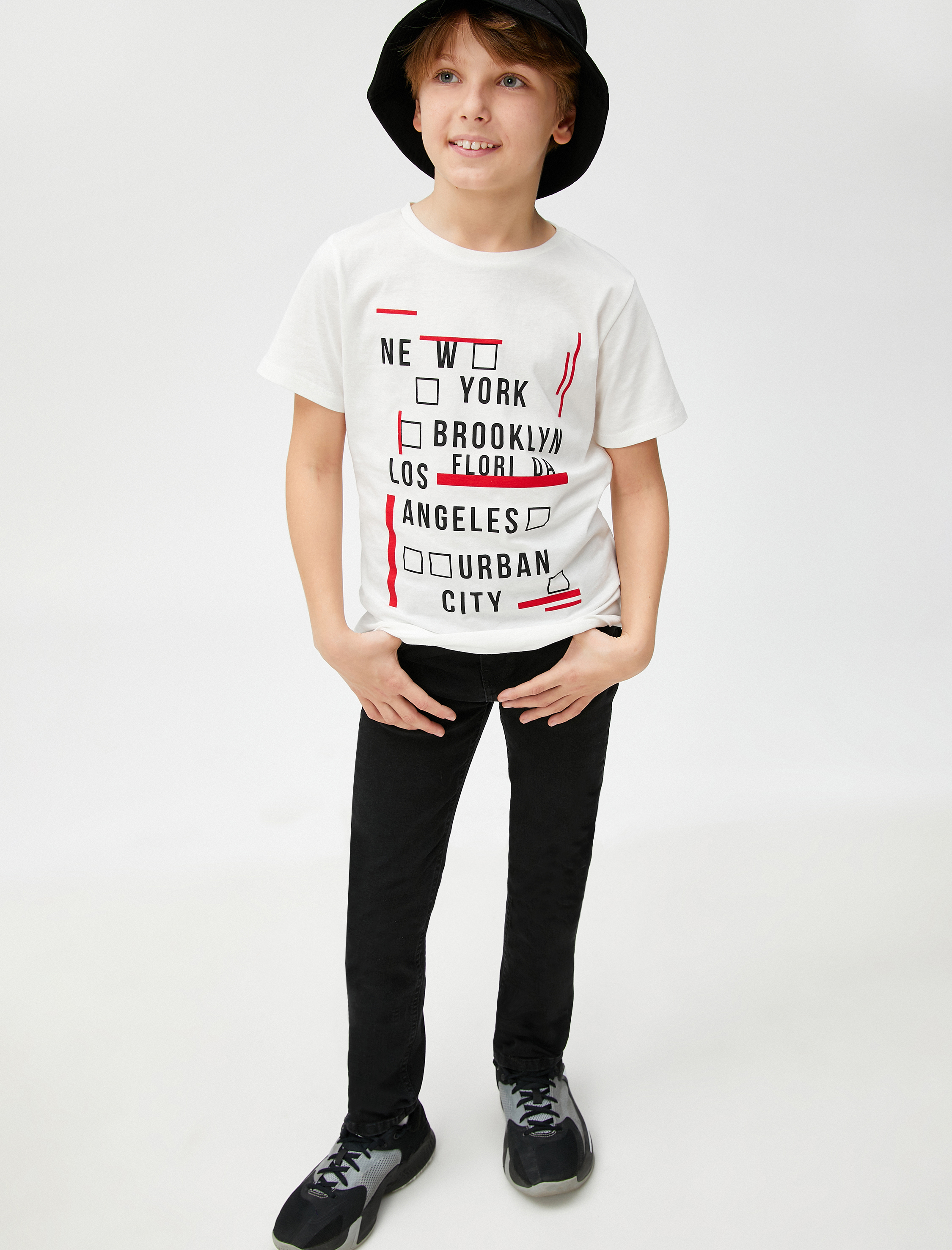  Erkek Çocuk Baskılı Tişört Kısa Kollu Bisiklet Yaka Pamuklu