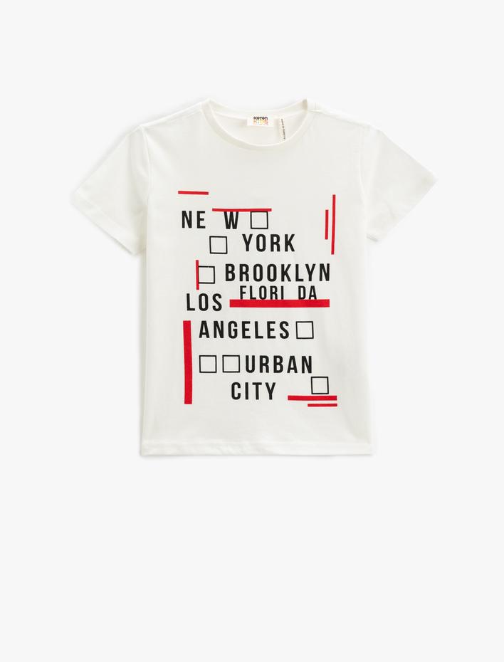 Erkek Çocuk Baskılı Tişört Kısa Kollu Bisiklet Yaka Pamuklu