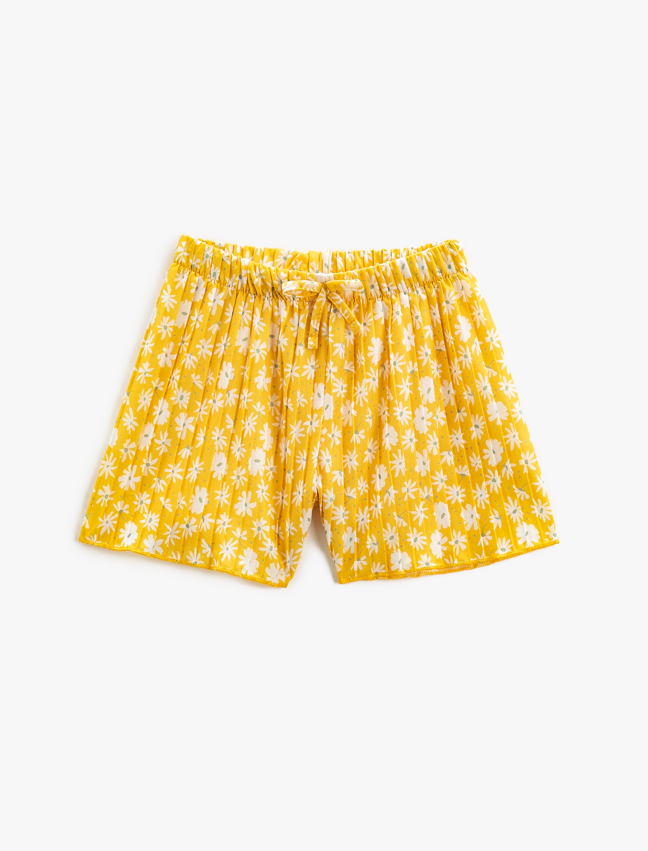  Kız Çocuk Piliseli Çiçekli Şort Beli Bağlamalı