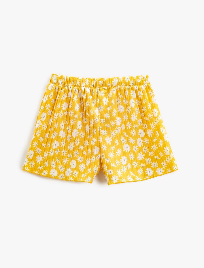Kız Çocuk Piliseli Çiçekli Şort Beli Bağlamalı