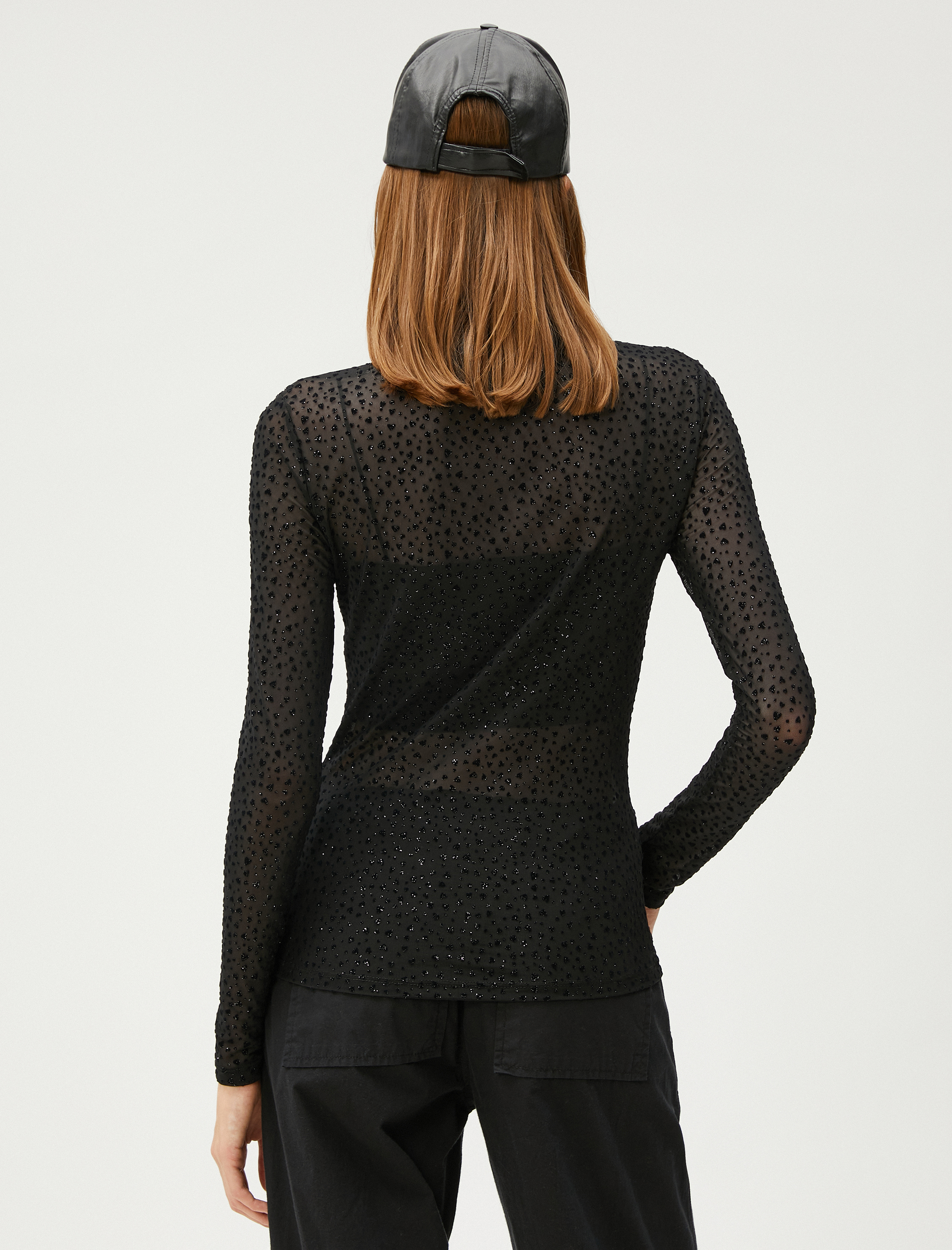   Transparan Bluz Uzun Kollu Simli Kalpli