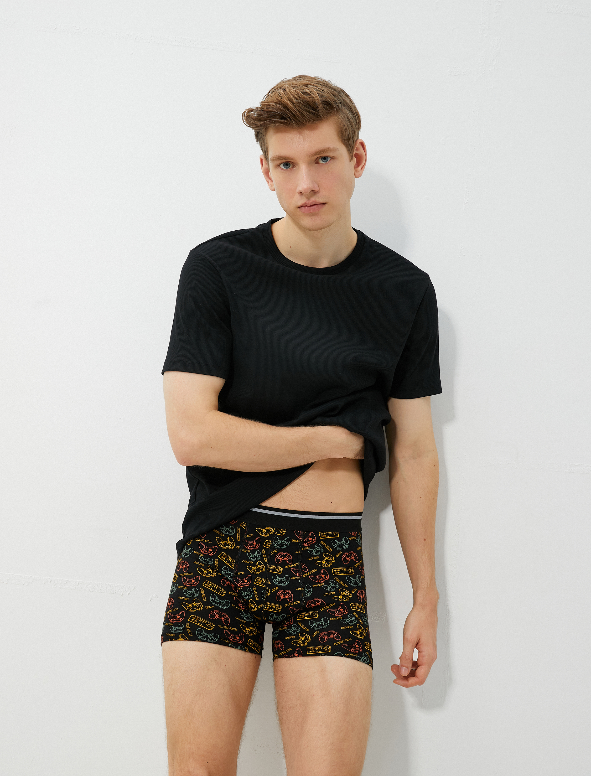   Basic 3'lü Boxer Seti Oyun Desenli Beli Lastikli