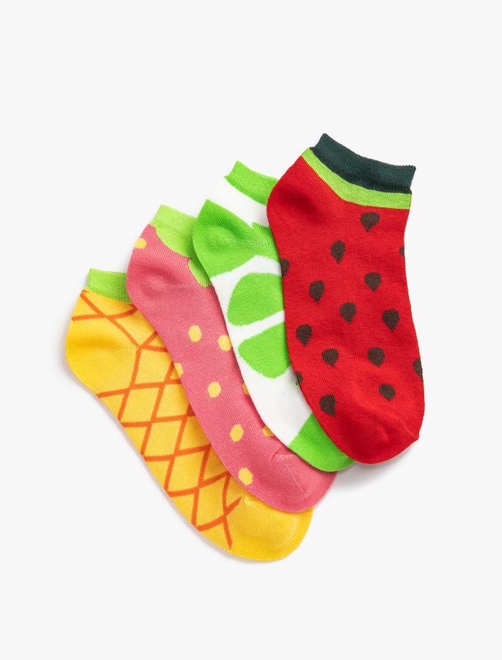 Kadın 4'lü Patik Çorap Seti Meyve Temalı