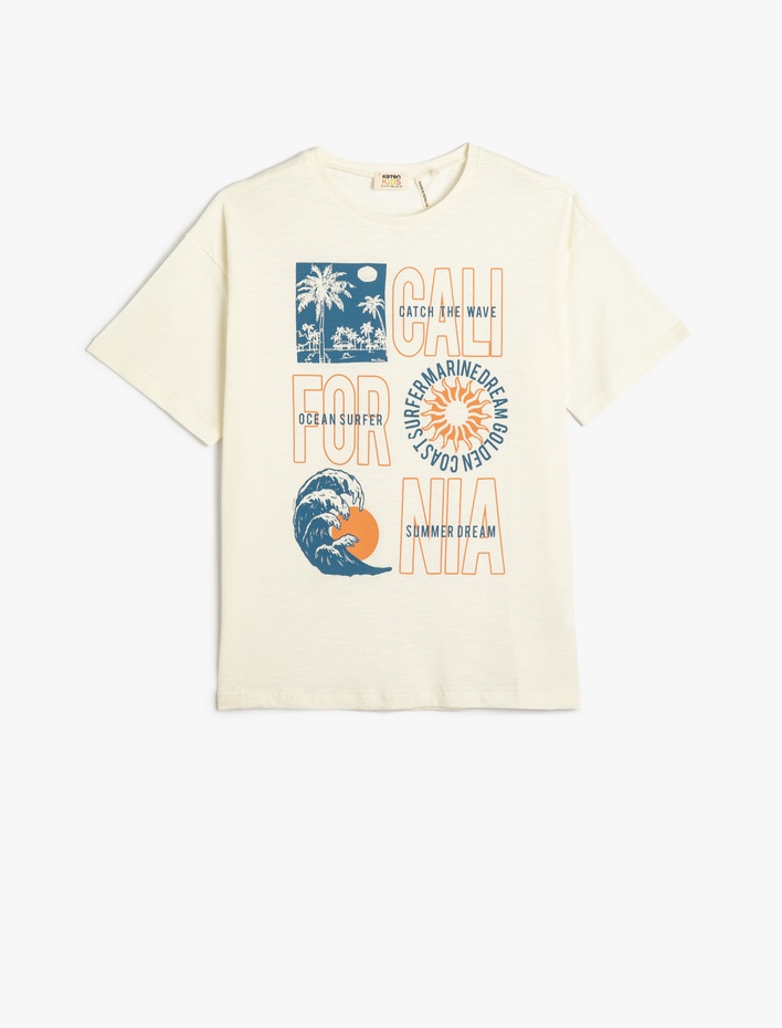 Erkek Çocuk Tişört Kısa Kollu Bisiklet Yaka California Baskılı Pamuklu