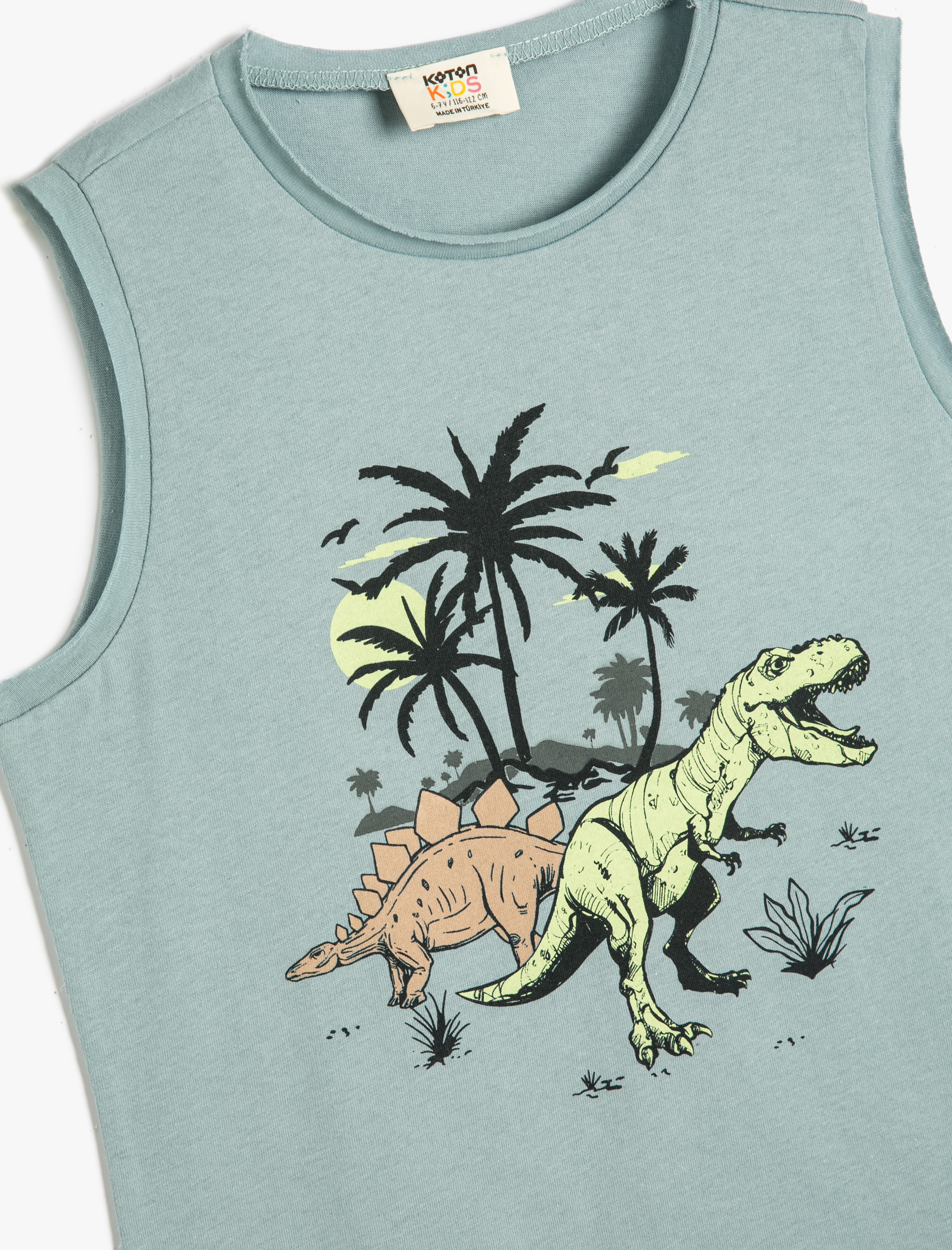 Erkek Çocuk Atlet Bisiklet Yaka Dinozor Baskılı Pamuklu