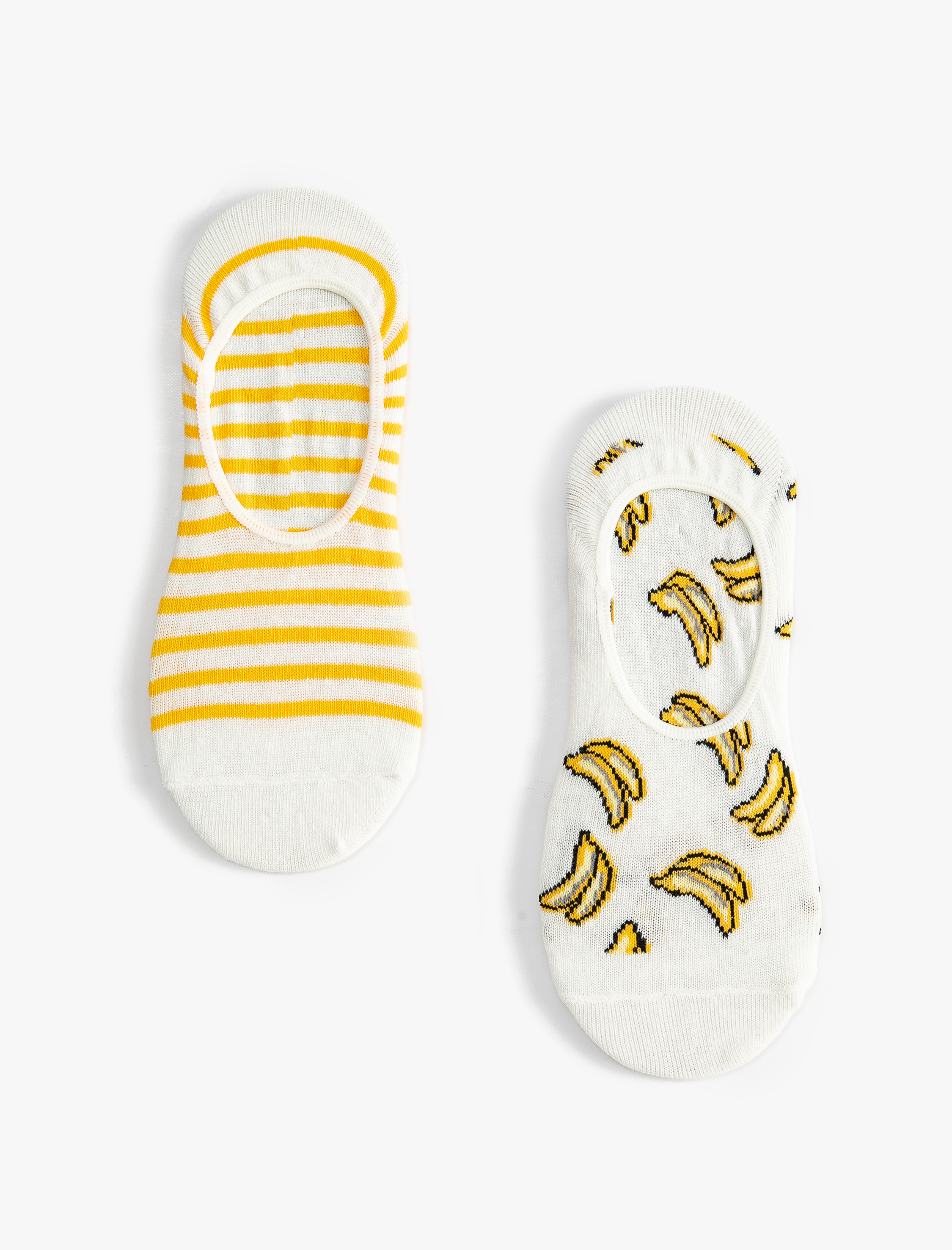 Kadın Çizgili 2'li Babet Çorap Seti Muz Desenli