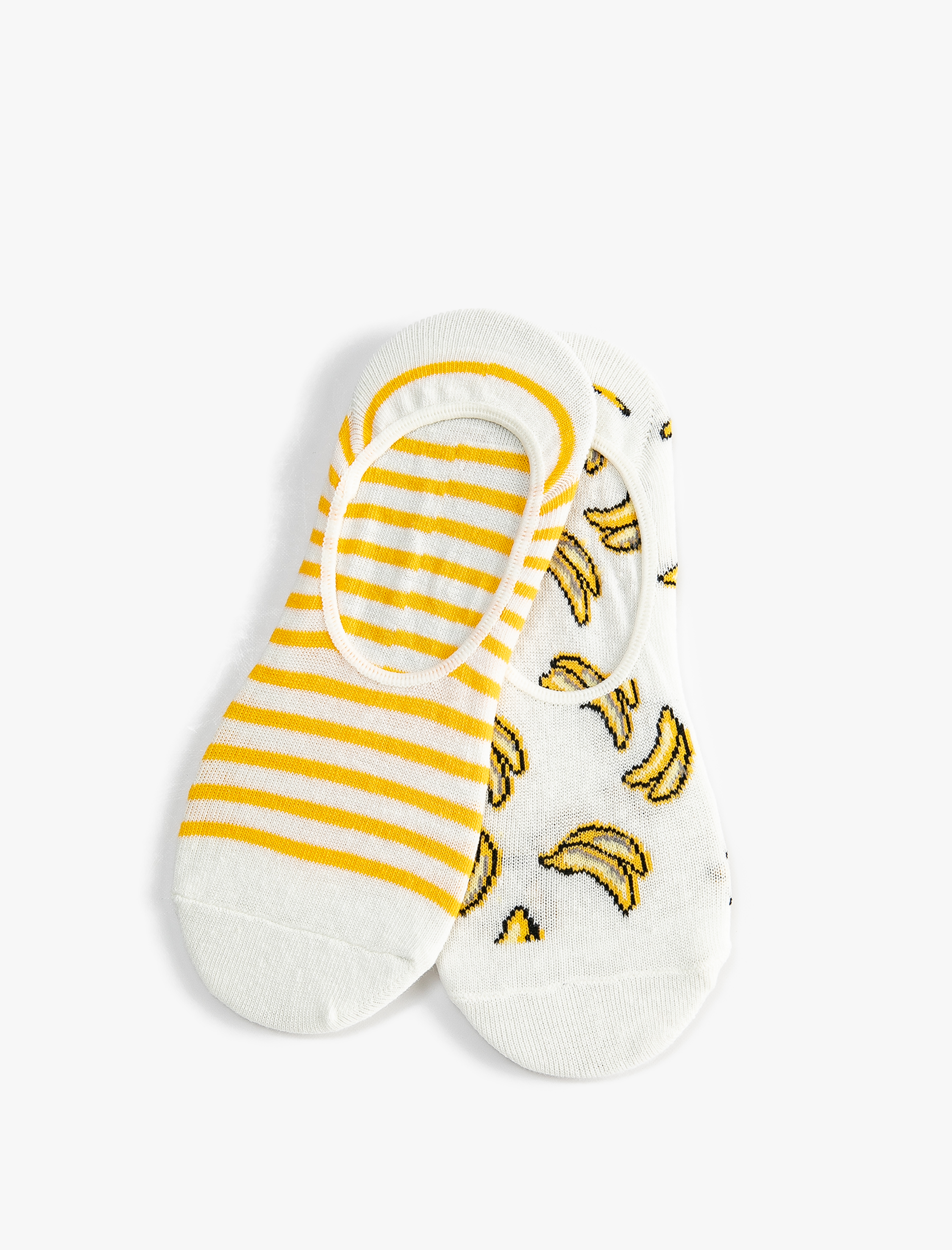  Kadın Çizgili 2'li Babet Çorap Seti Muz Desenli