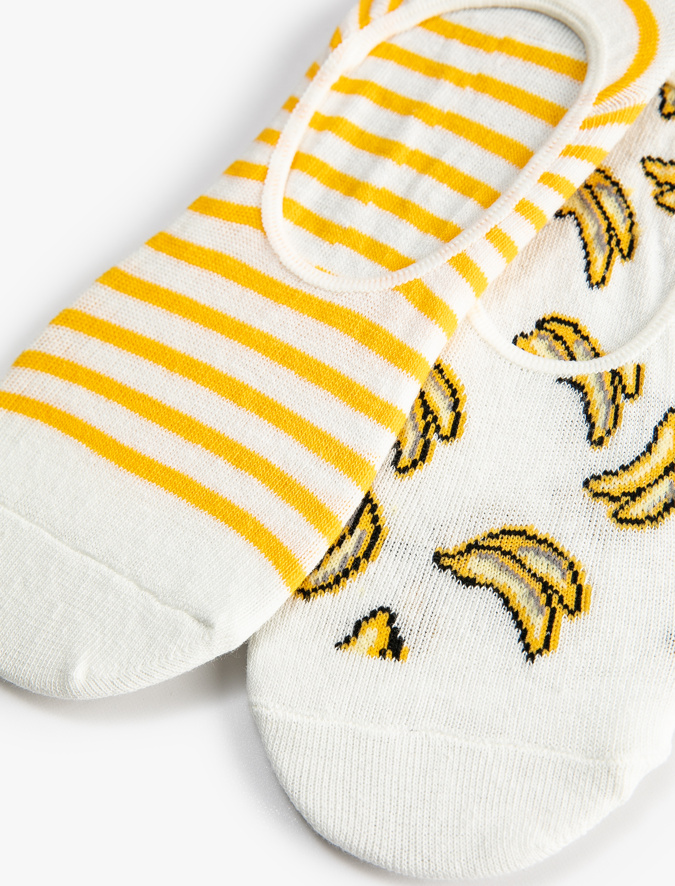  Kadın Çizgili 2'li Babet Çorap Seti Muz Desenli