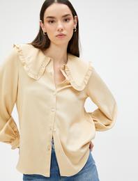 Geniş Peter Pan Yaka Gömlek Balon Kol