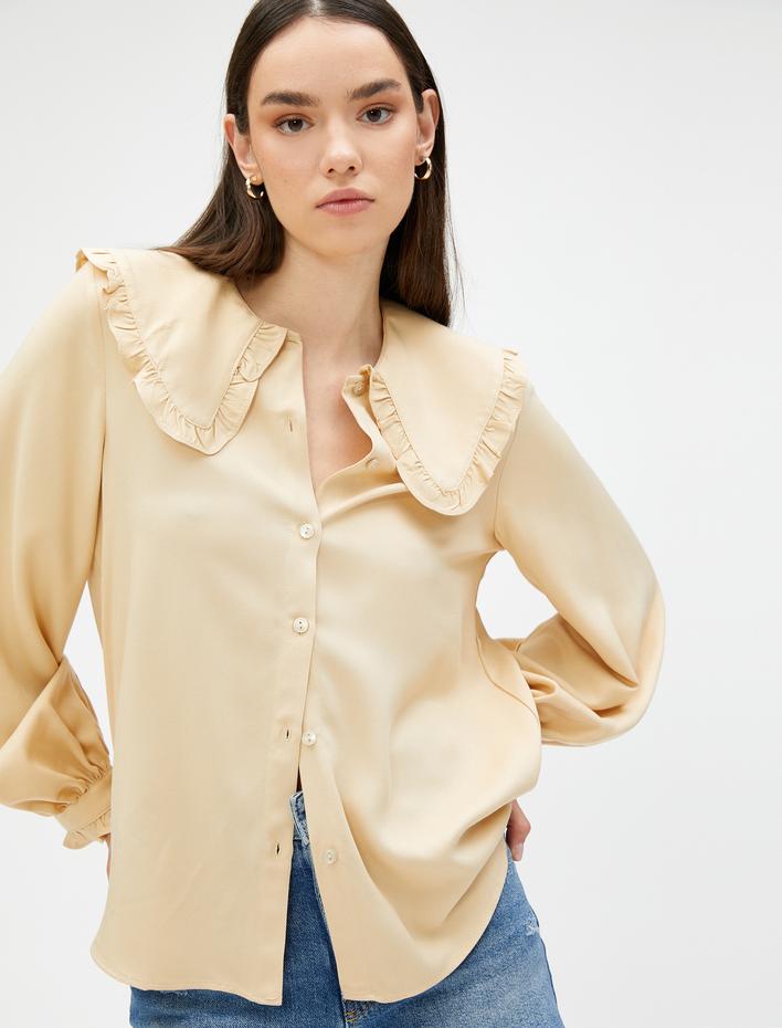  Geniş Peter Pan Yaka Gömlek Balon Kol