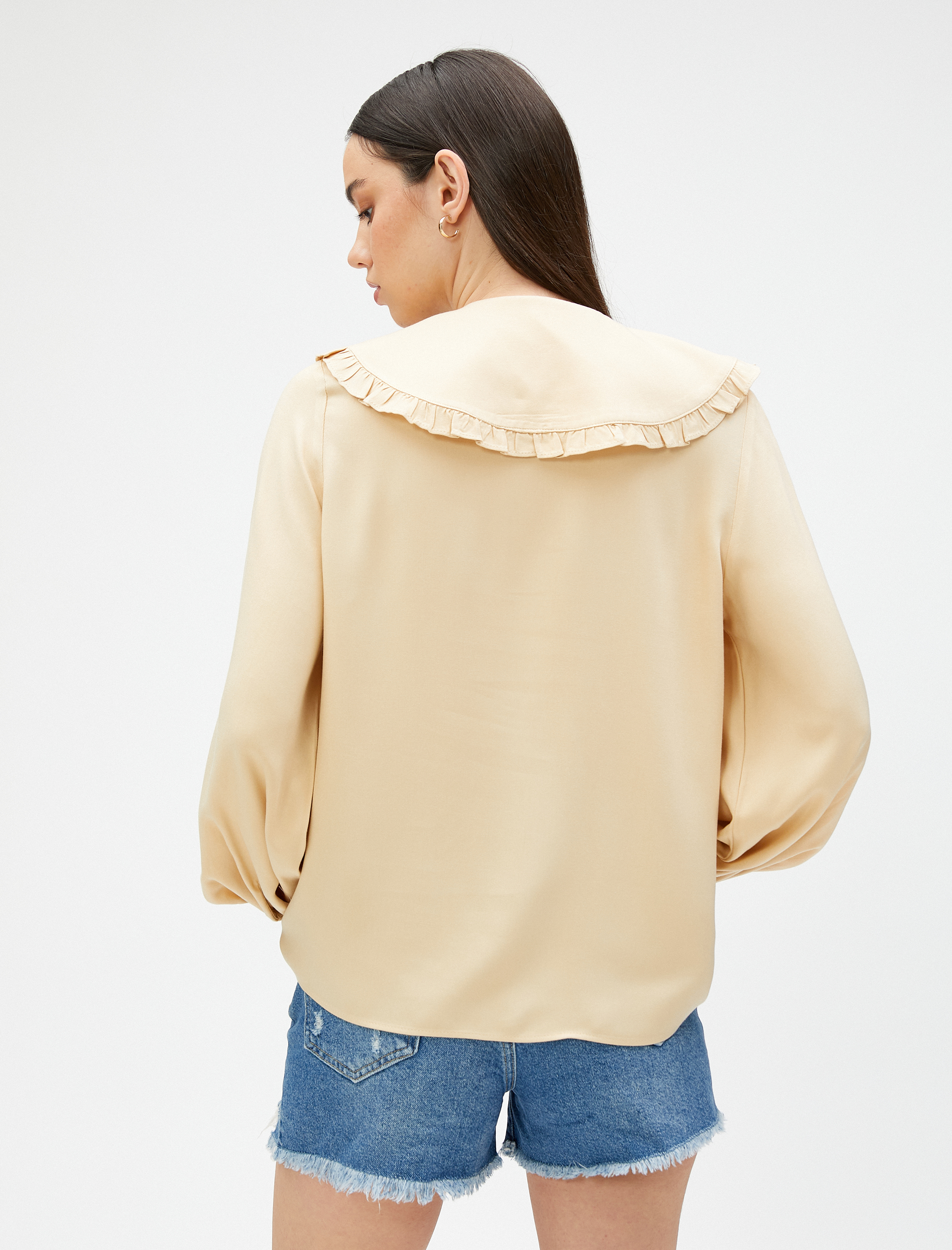   Geniş Peter Pan Yaka Gömlek Balon Kol