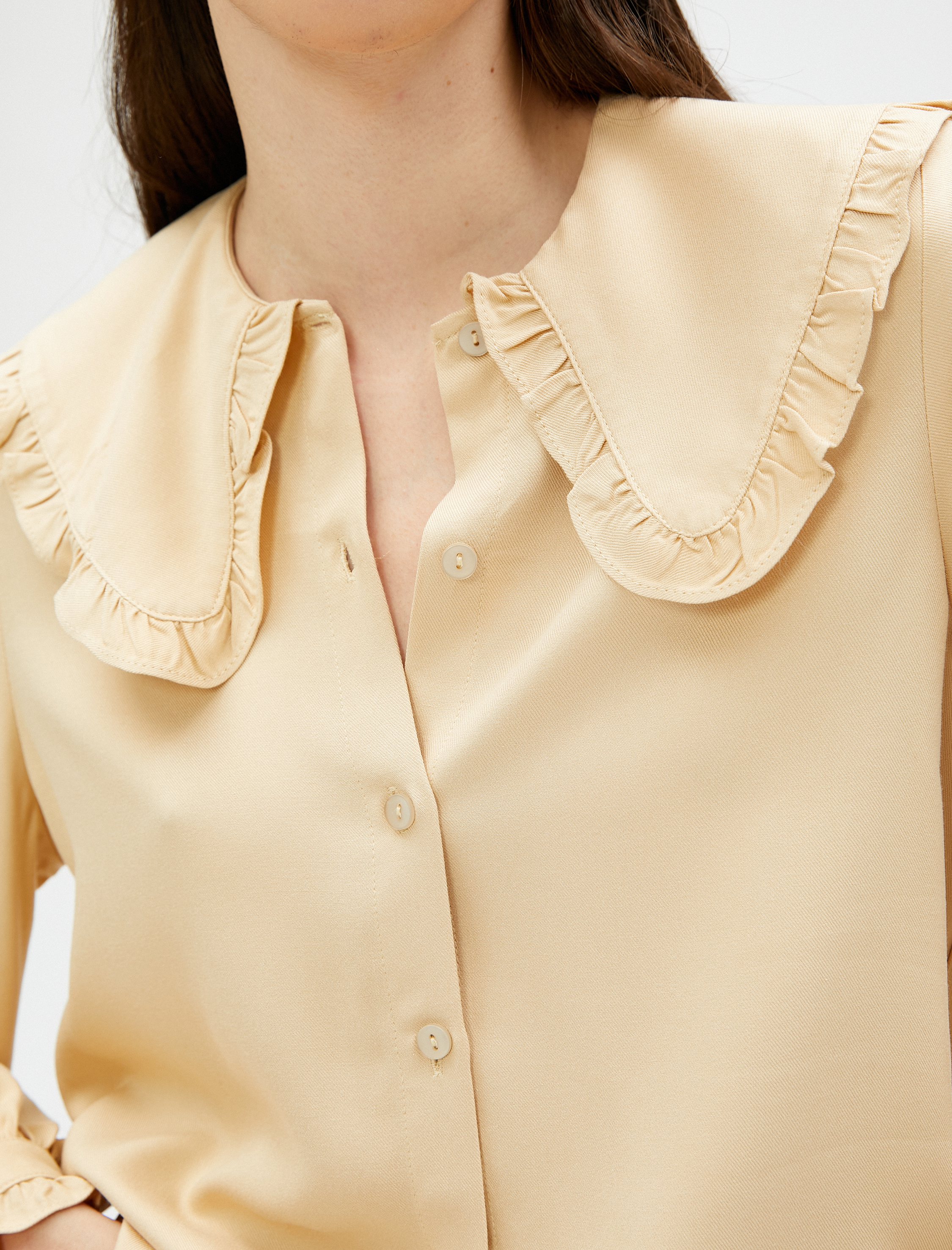   Geniş Peter Pan Yaka Gömlek Balon Kol