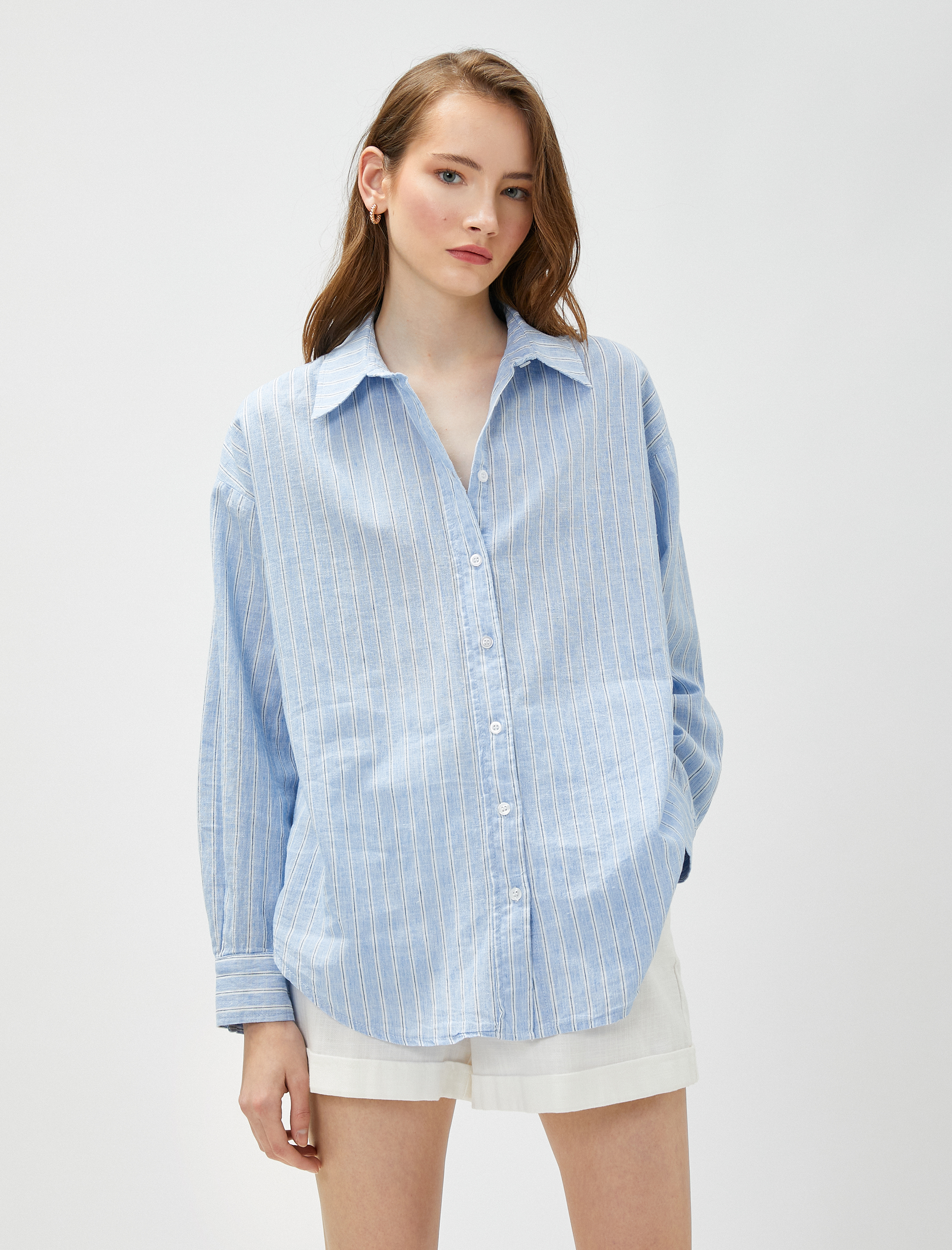   Keten Karışımlı Gömlek Uzun Kollu