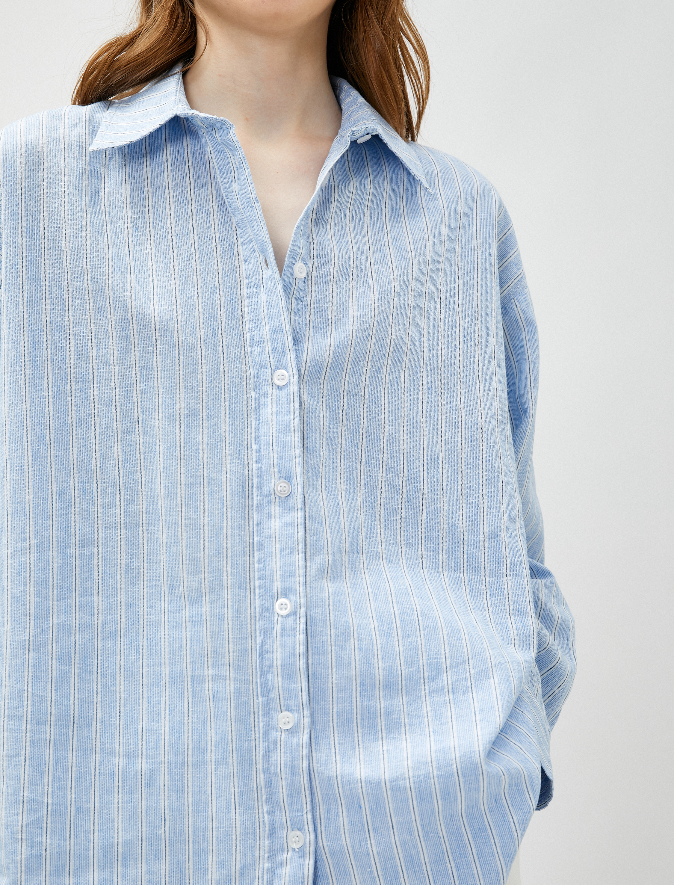   Keten Karışımlı Gömlek Uzun Kollu