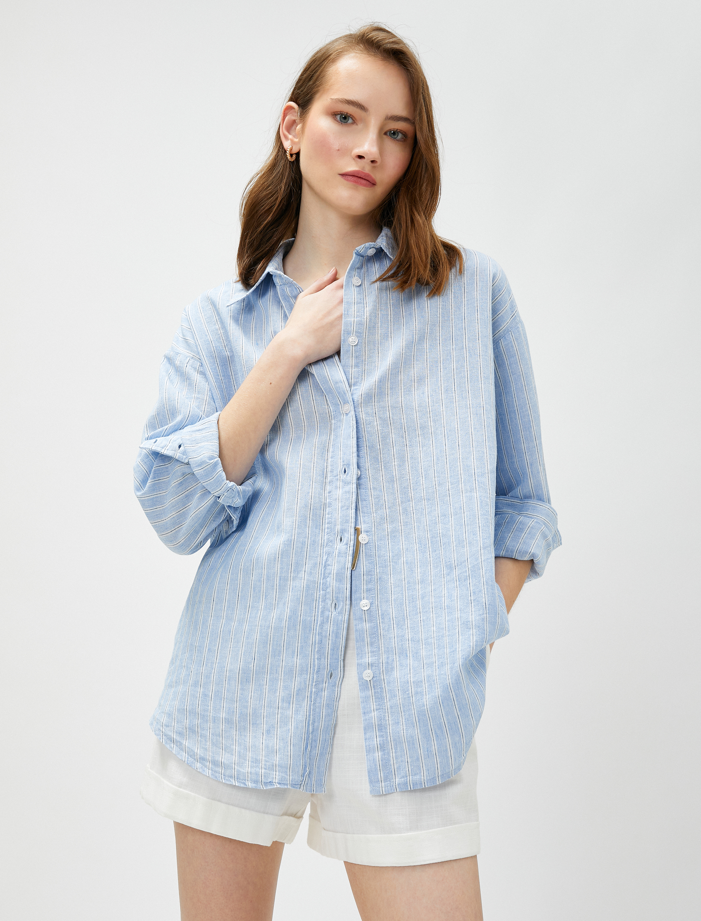   Keten Karışımlı Gömlek Uzun Kollu