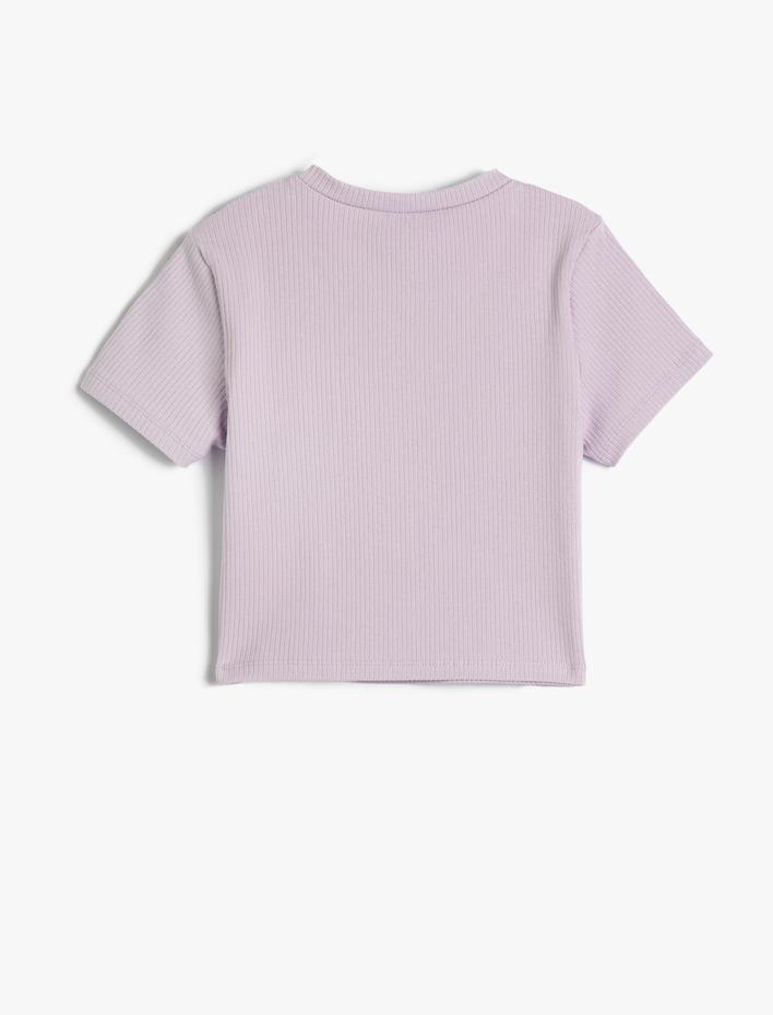 Kız Çocuk Crop Tişört Grafiti Baskılı Pamuklu Kısa Kollu Bisiklet Yaka