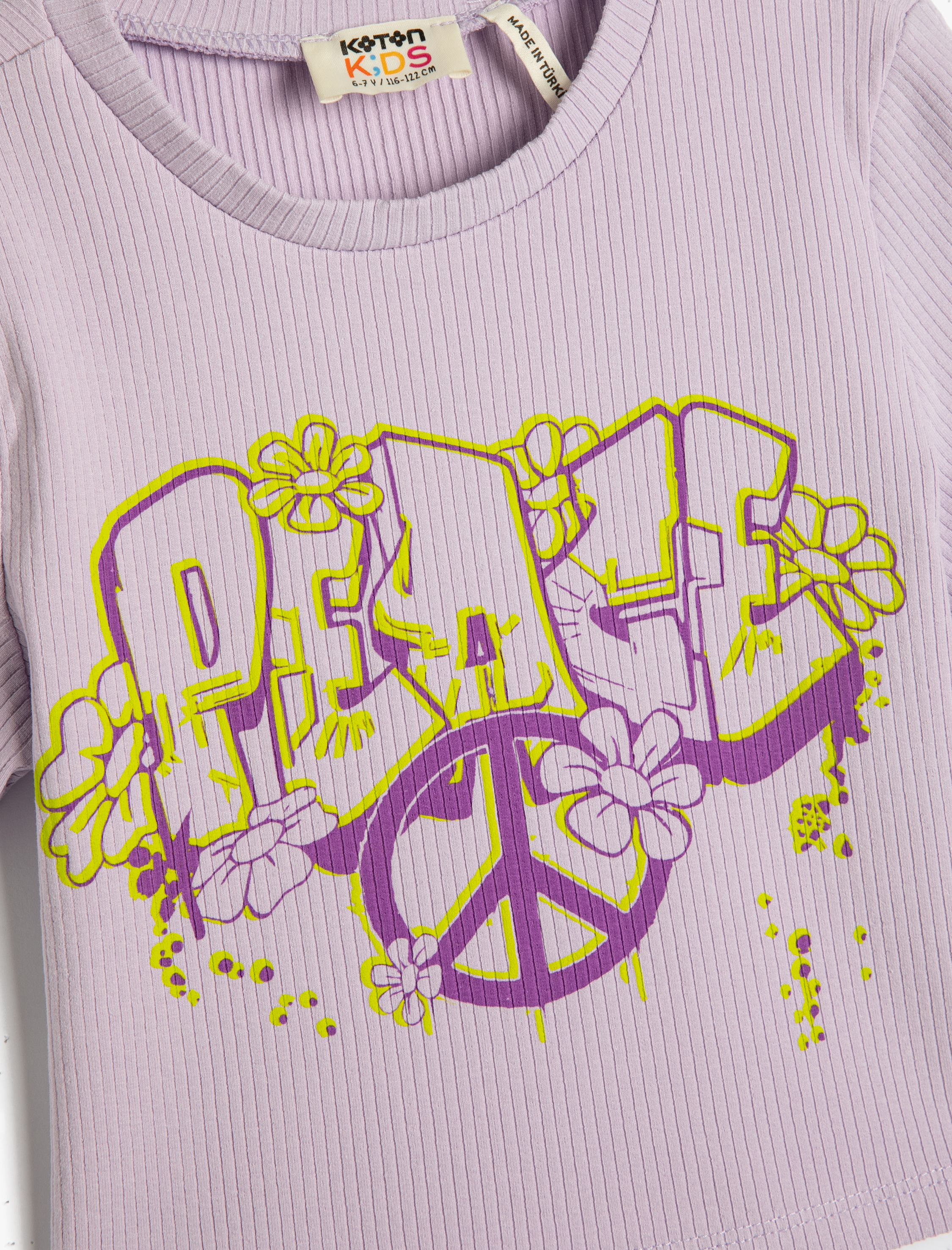  Kız Çocuk Crop Tişört Grafiti Baskılı Pamuklu Kısa Kollu Bisiklet Yaka