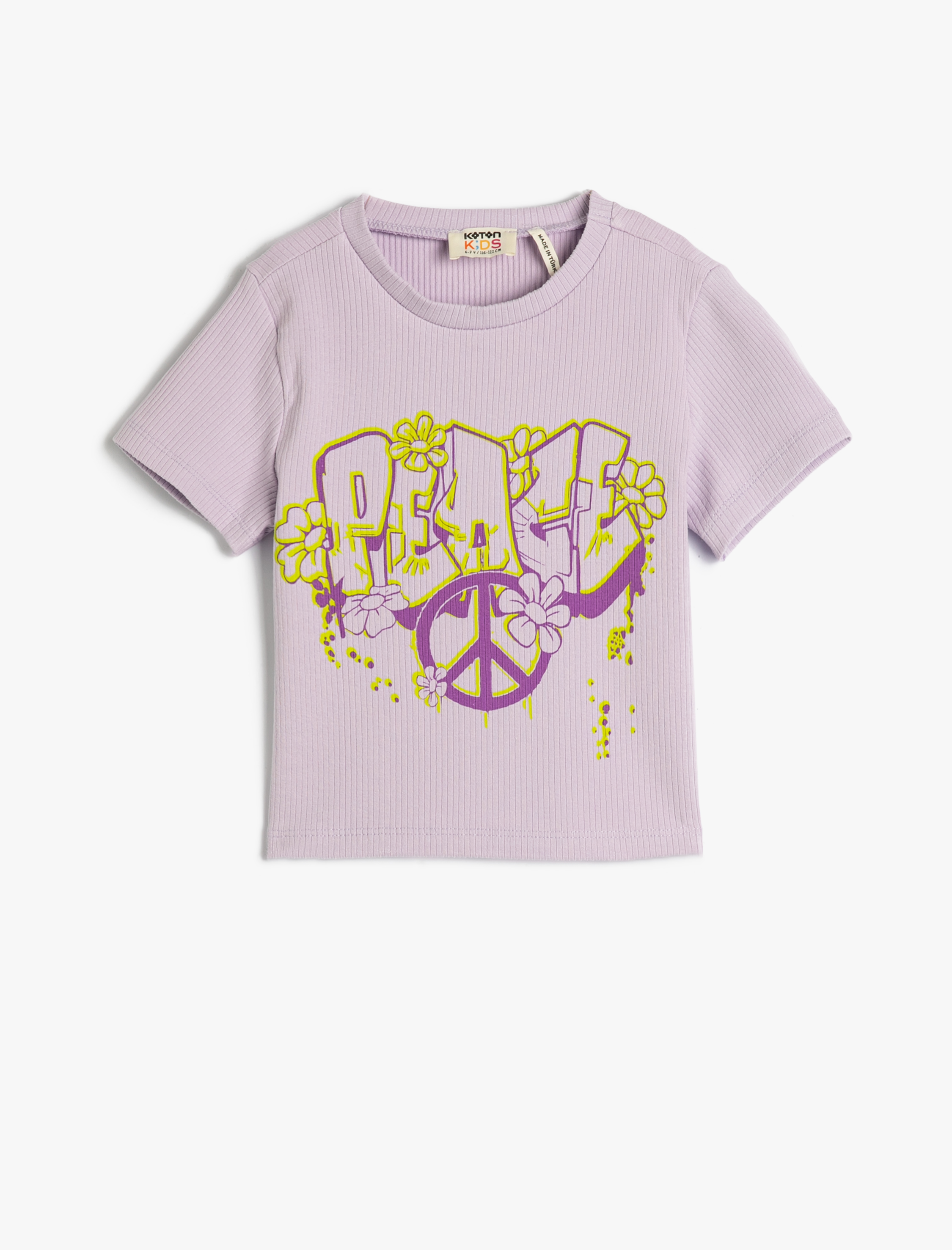  Kız Çocuk Crop Tişört Grafiti Baskılı Pamuklu Kısa Kollu Bisiklet Yaka