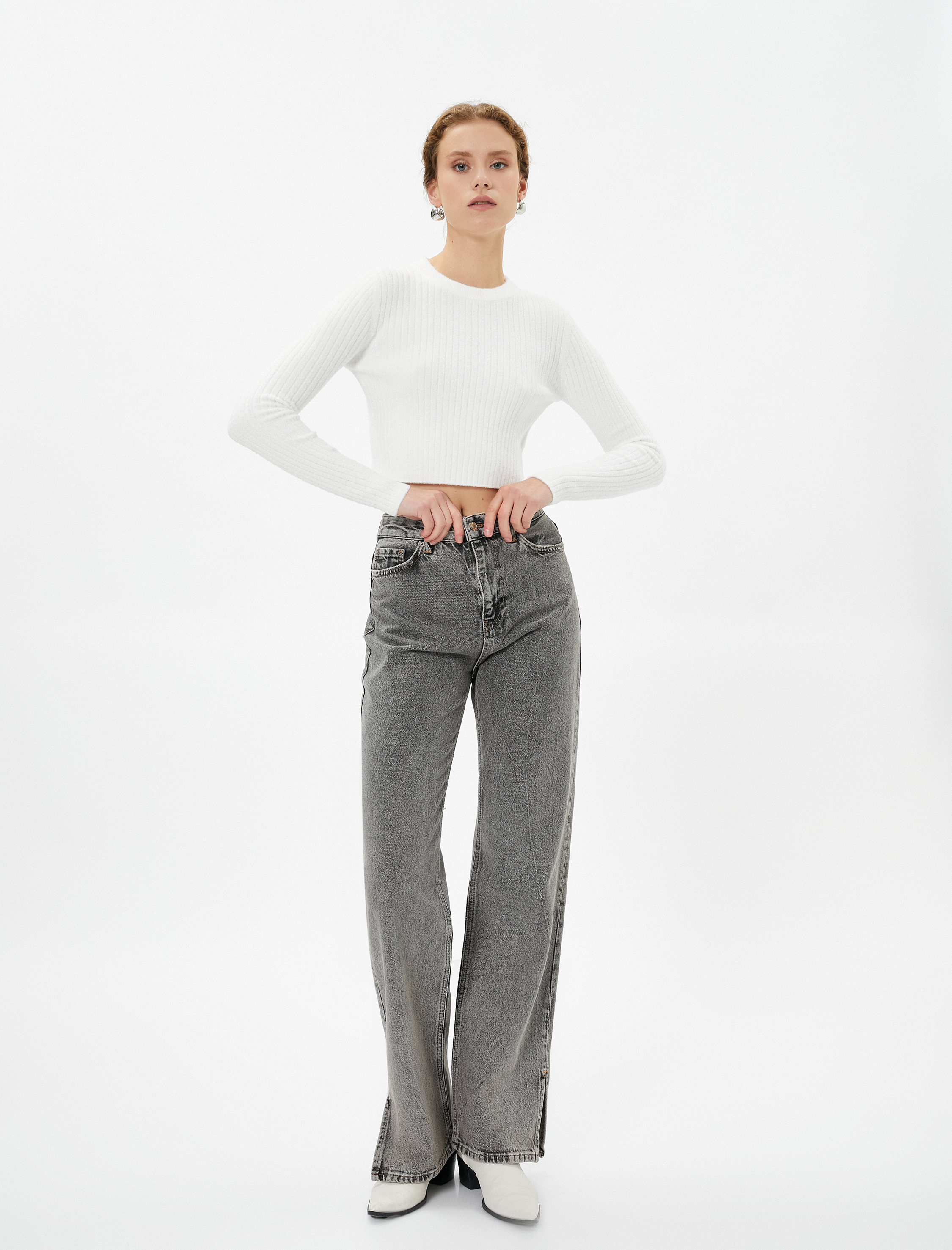   Yüksek Bel Kot Pantolon Düz Paça - Nora Jean