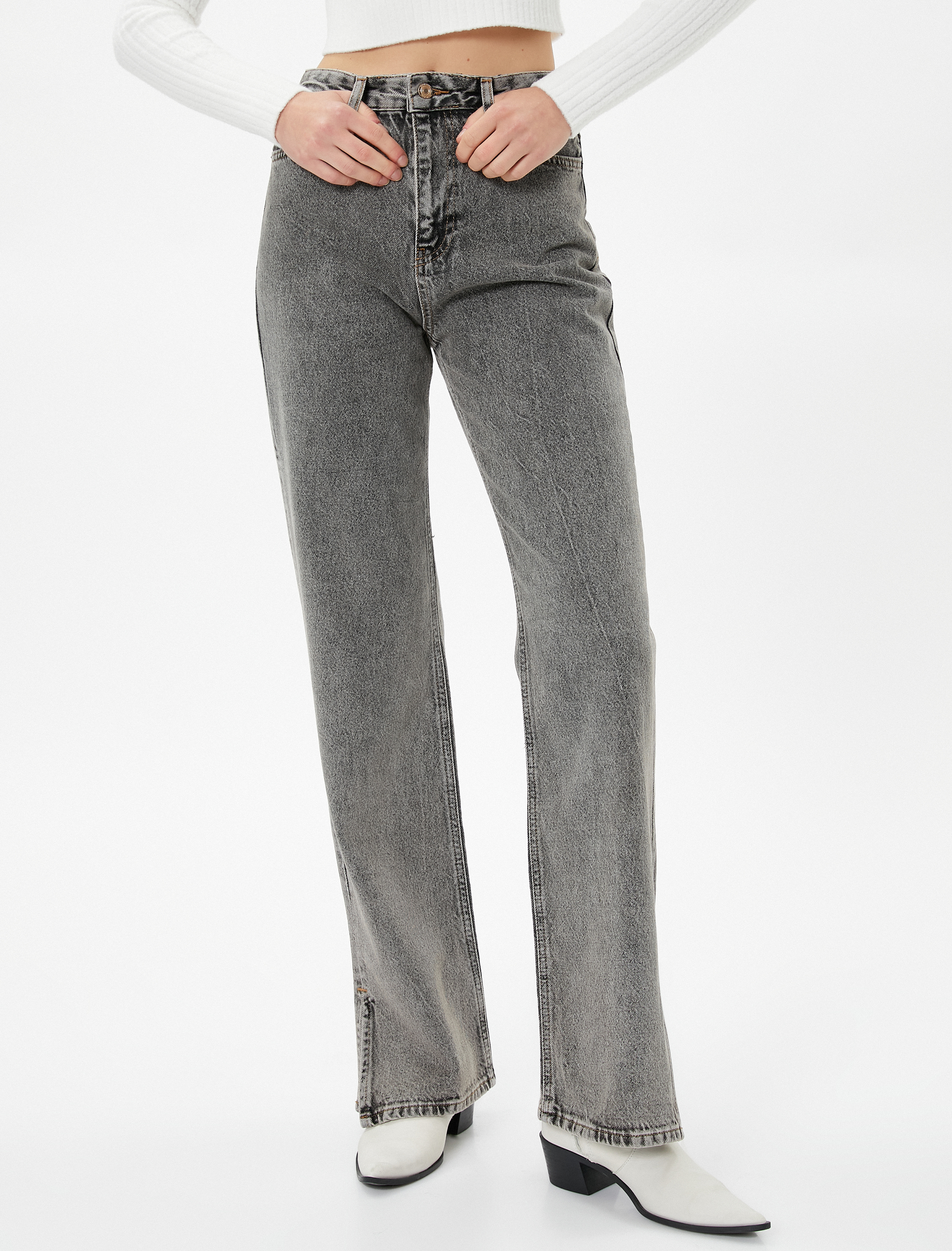   Yüksek Bel Kot Pantolon Düz Paça - Nora Jean