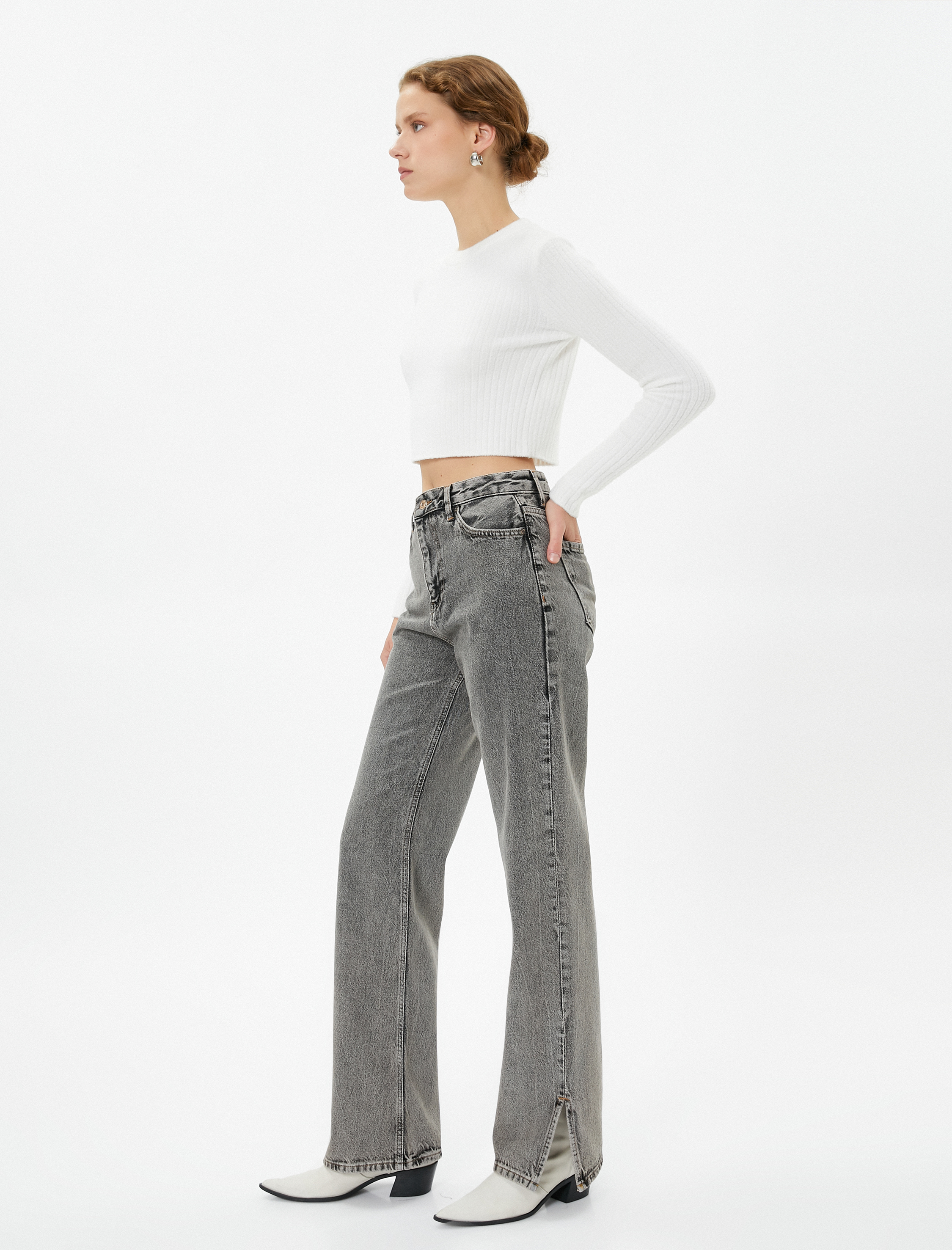   Yüksek Bel Kot Pantolon Düz Paça - Nora Jean