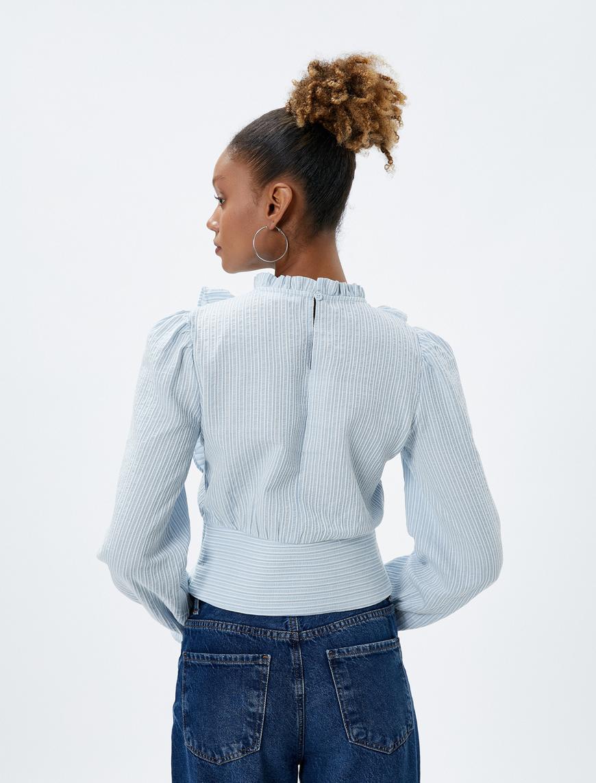   Crop Bluz Fırfırlı Uzun Kollu Slim Fit