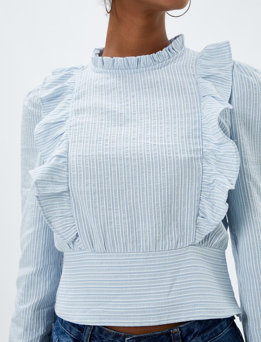   Crop Bluz Fırfırlı Uzun Kollu Slim Fit
