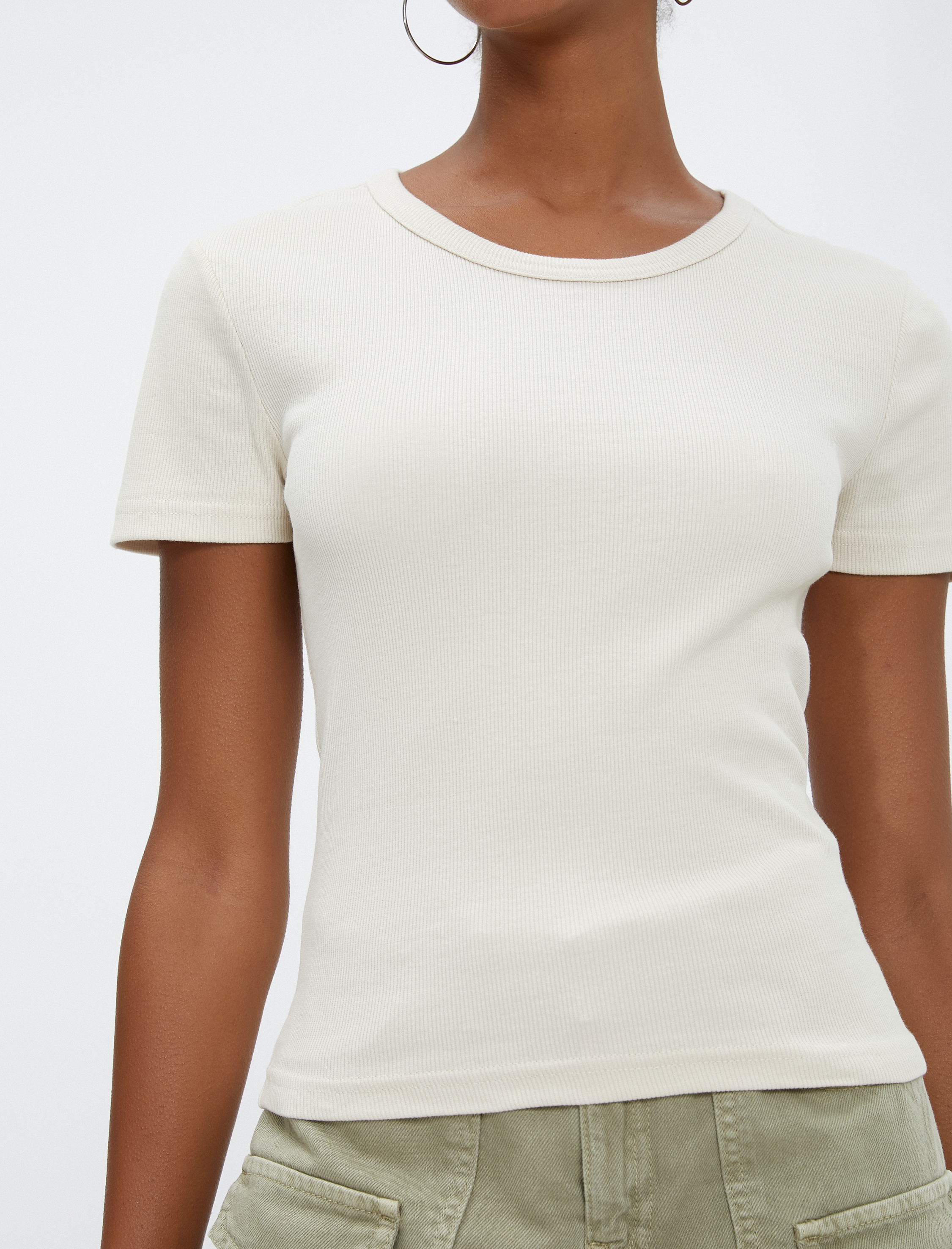   Basic Tişört Kısa Kollu Bisiklet Yaka Ribanalı Pamuklu