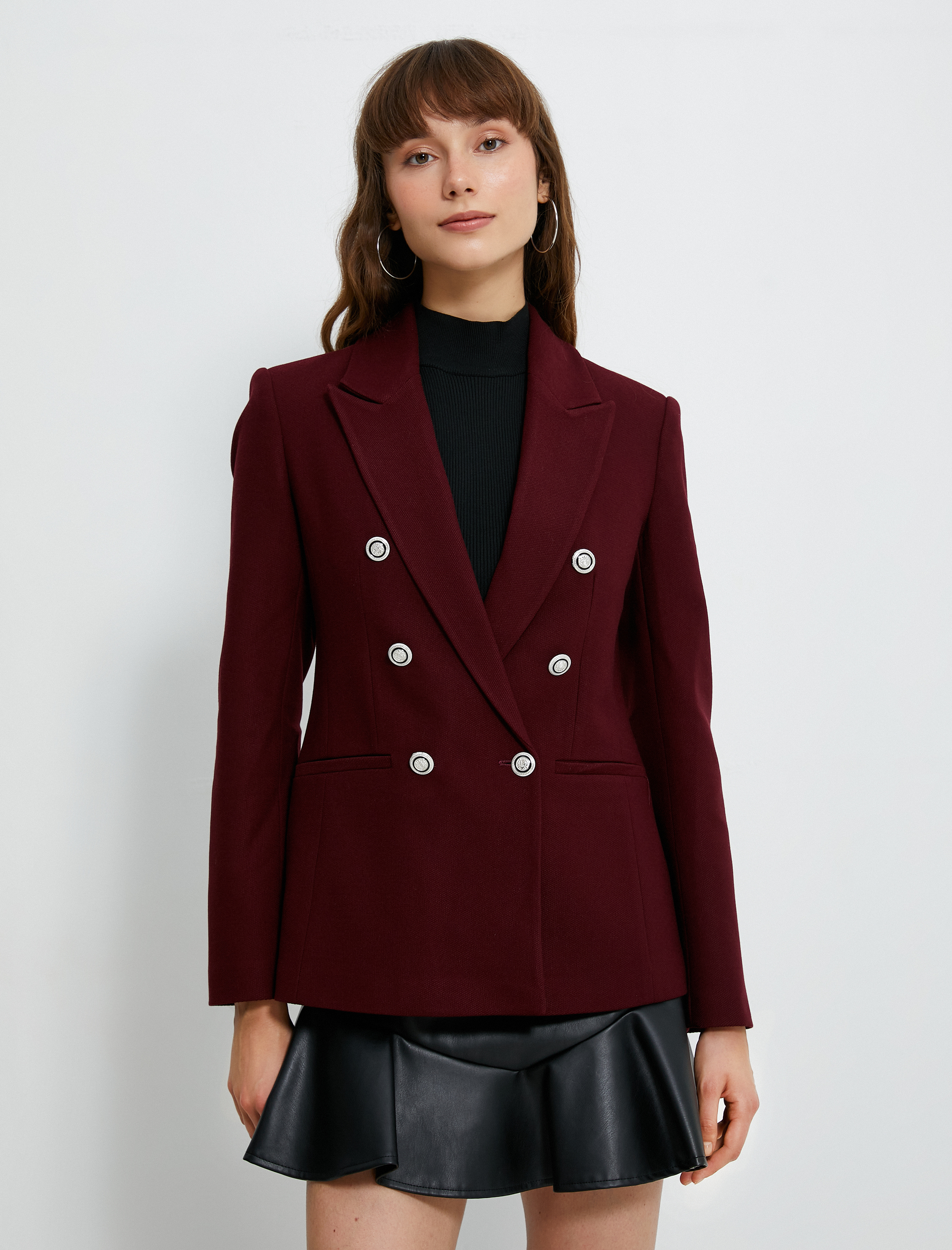   Blazer Ceket Düğmeli Kruvaze Yaka Cep Detaylı