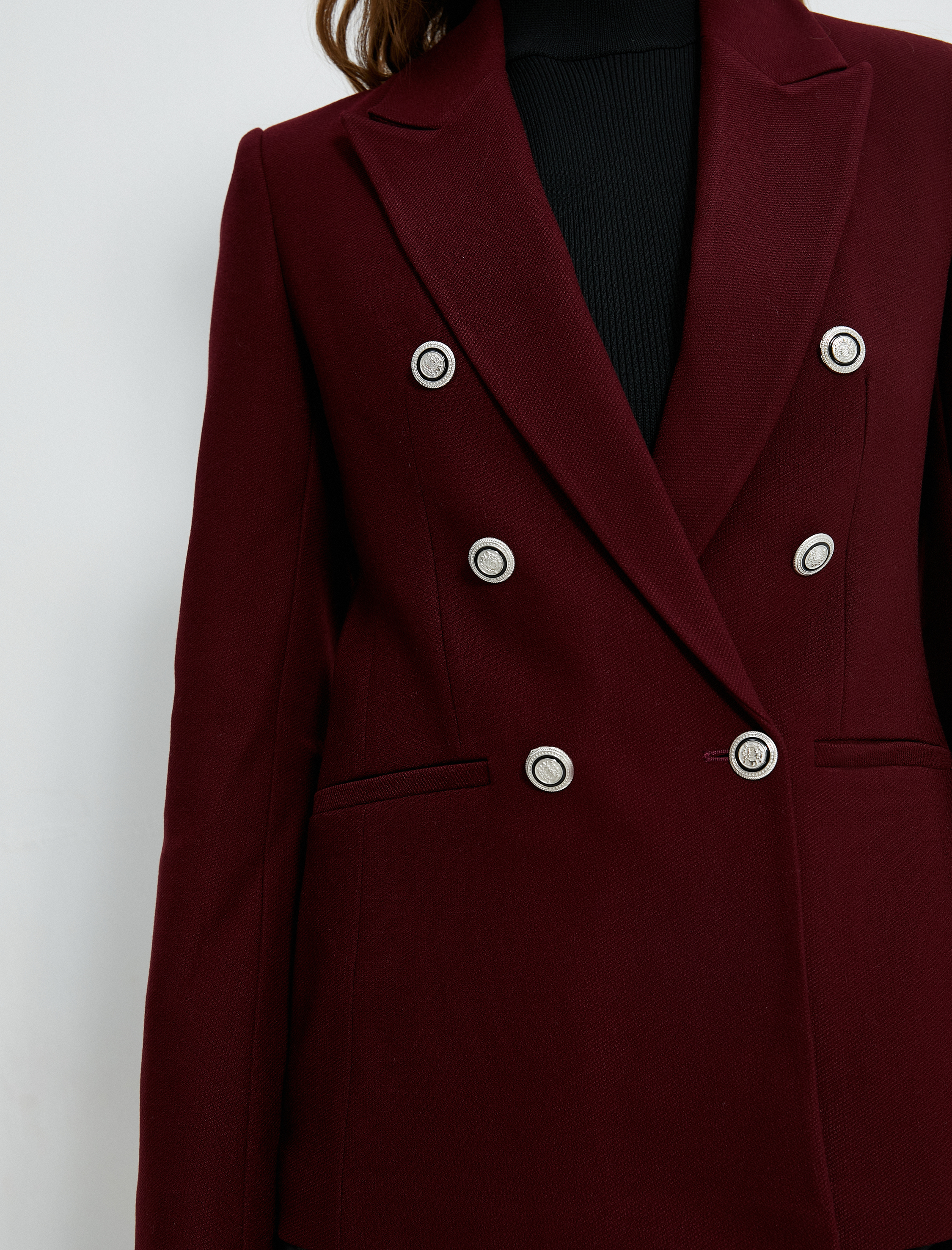   Blazer Ceket Düğmeli Kruvaze Yaka Cep Detaylı