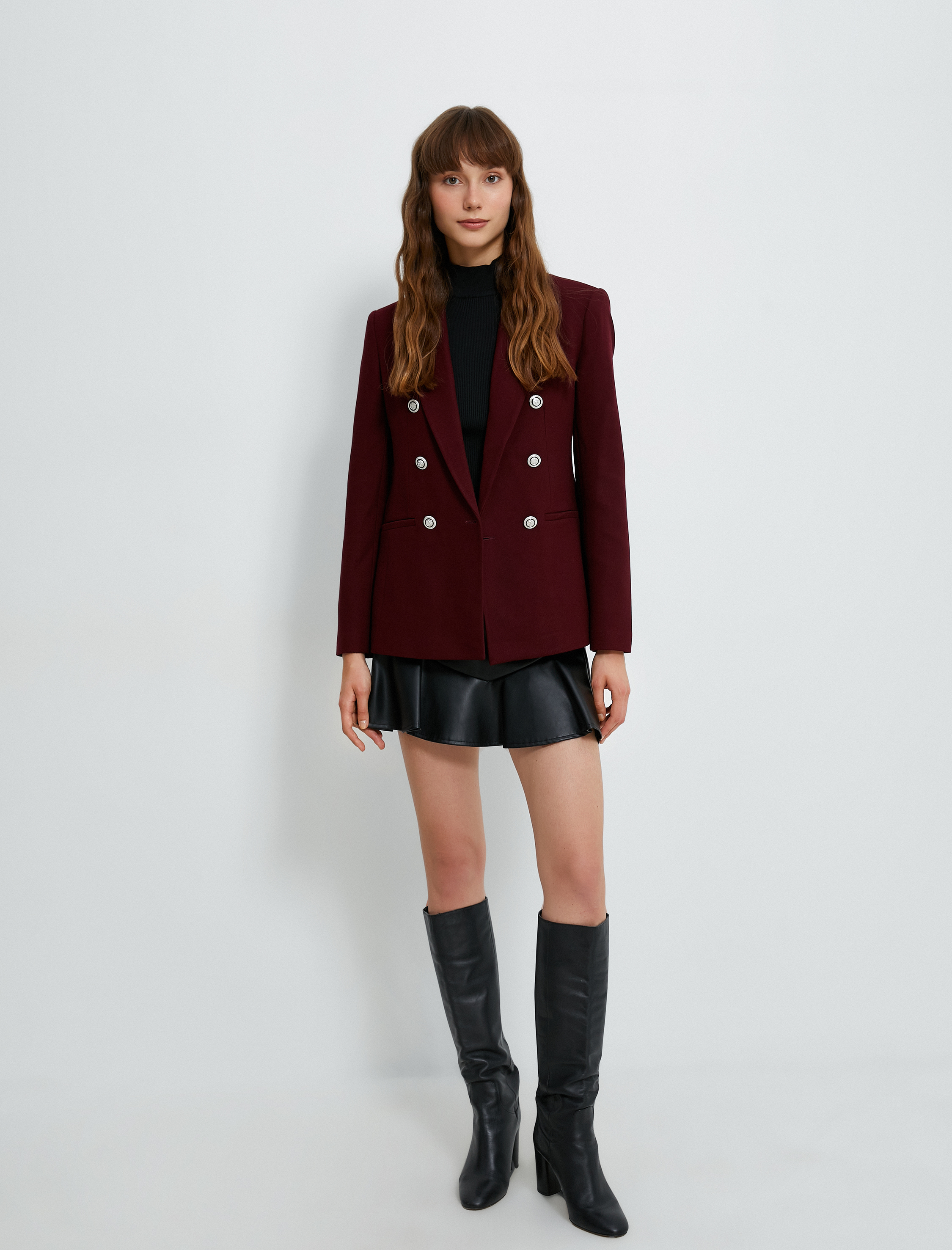   Blazer Ceket Düğmeli Kruvaze Yaka Cep Detaylı