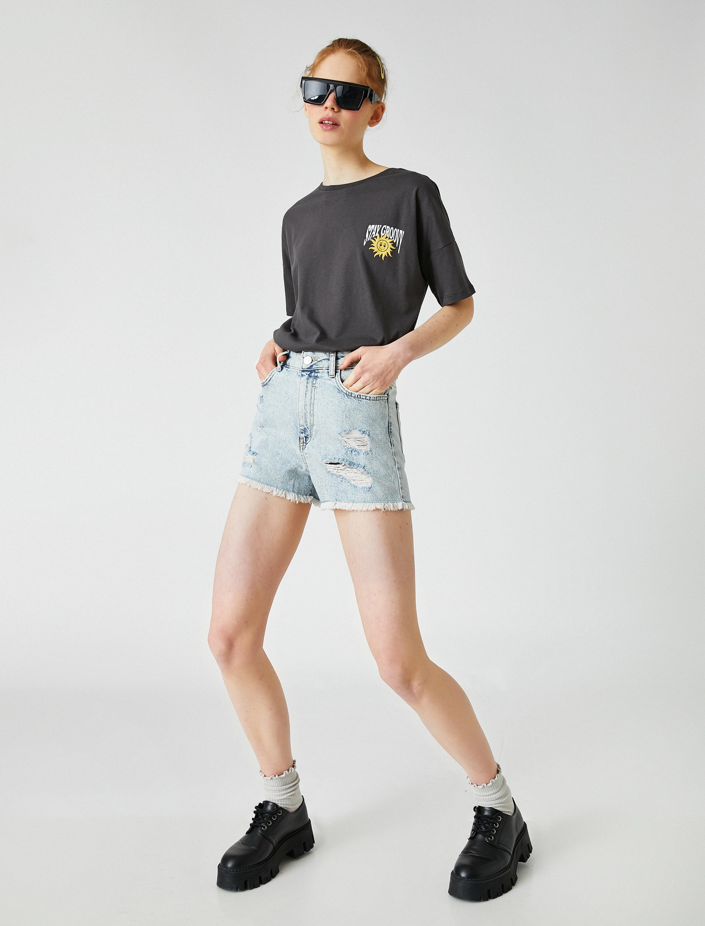   Yüksek Bel Kot Şort